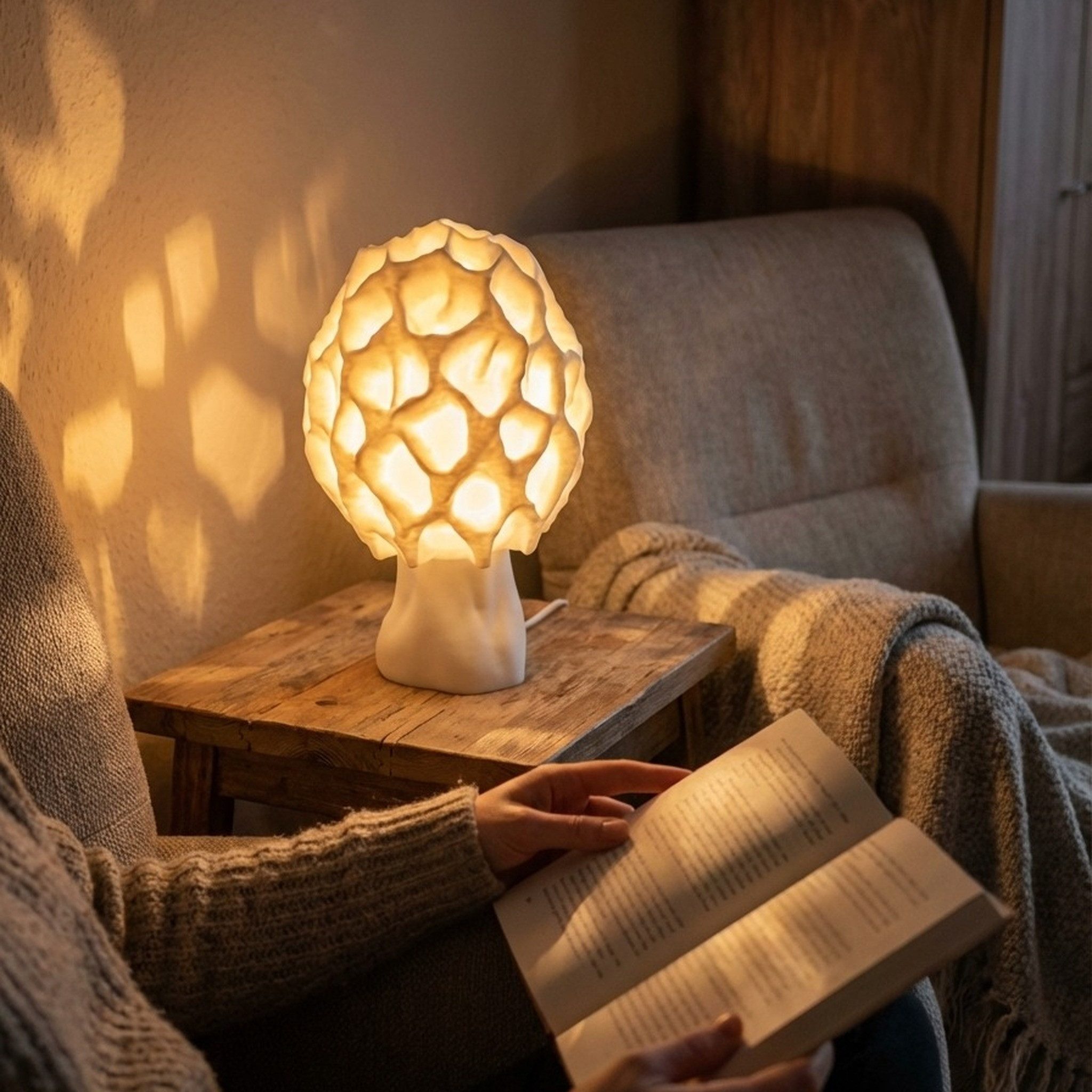 Roomberry LED Tischleuchte Pilzlampe Morchel, Design Tischlampe mit E27 Fassung & Kippschalter, LED wechselbar, Je nach Leuchtmittel Tageslicht - warmweiß, sanfte Lichtverteilung