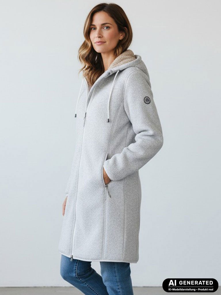 Blue Wave Fleecejacke Naomi Damen Strickfleecemantel Naomi mit Teddy-Futter - Fleecemantel Kapuze