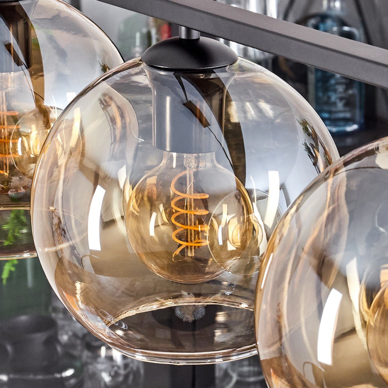 4 Pendelleuchte aus Höhe mit Hängeleuchte Glasschirmen (20 hofstein E27 ohne cm, x max. 116,5 in cm), Schwarz/Bernsteinfarben, Hängelampe Leuchtmittel, Metall/Glas
