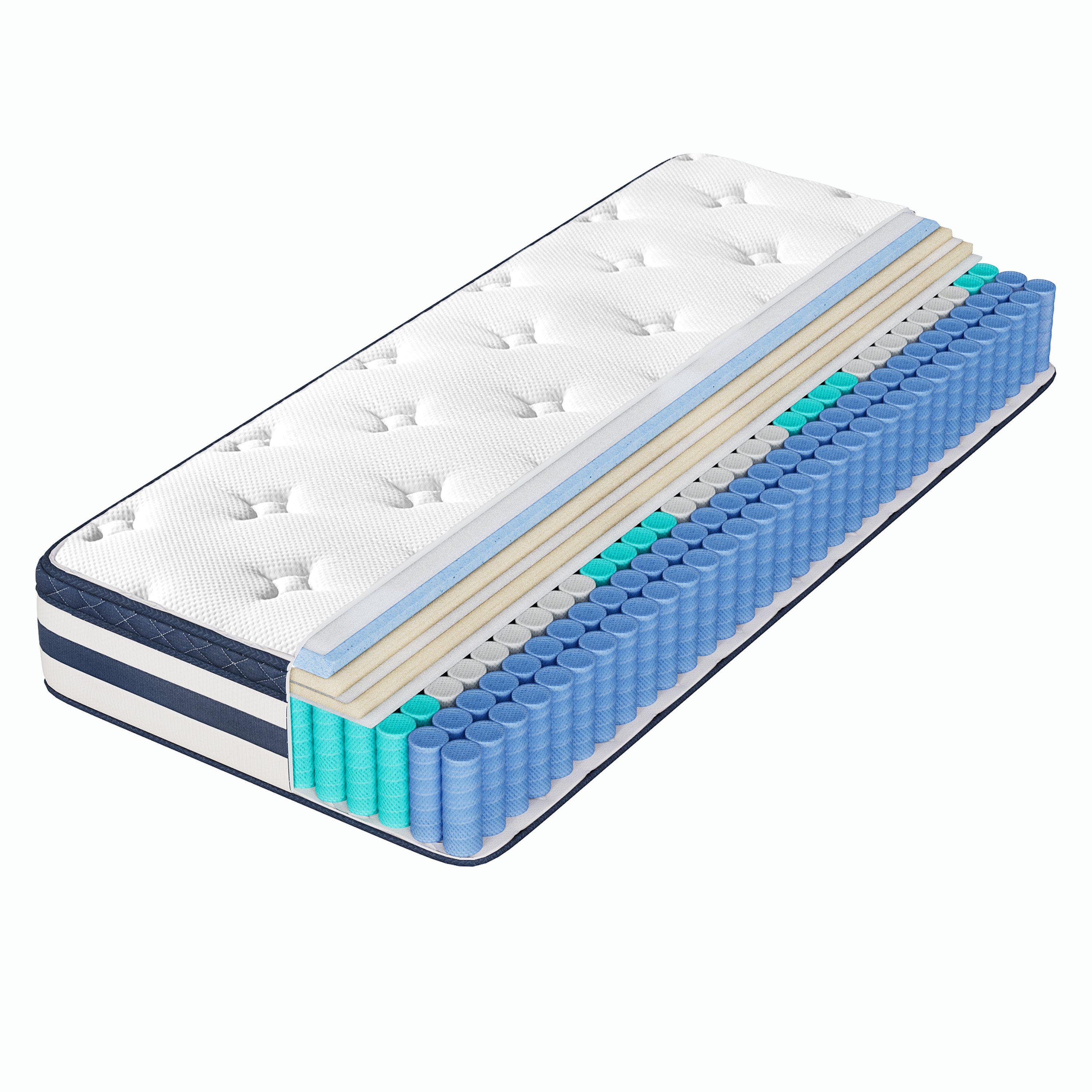Taschenfederkernmatratze Federkernmatratze, VASAGLE, 25 cm hoch, 7-Zonen-Unterstützung, aus Gel-Memory-Schaumstoff, mittelfest, H3