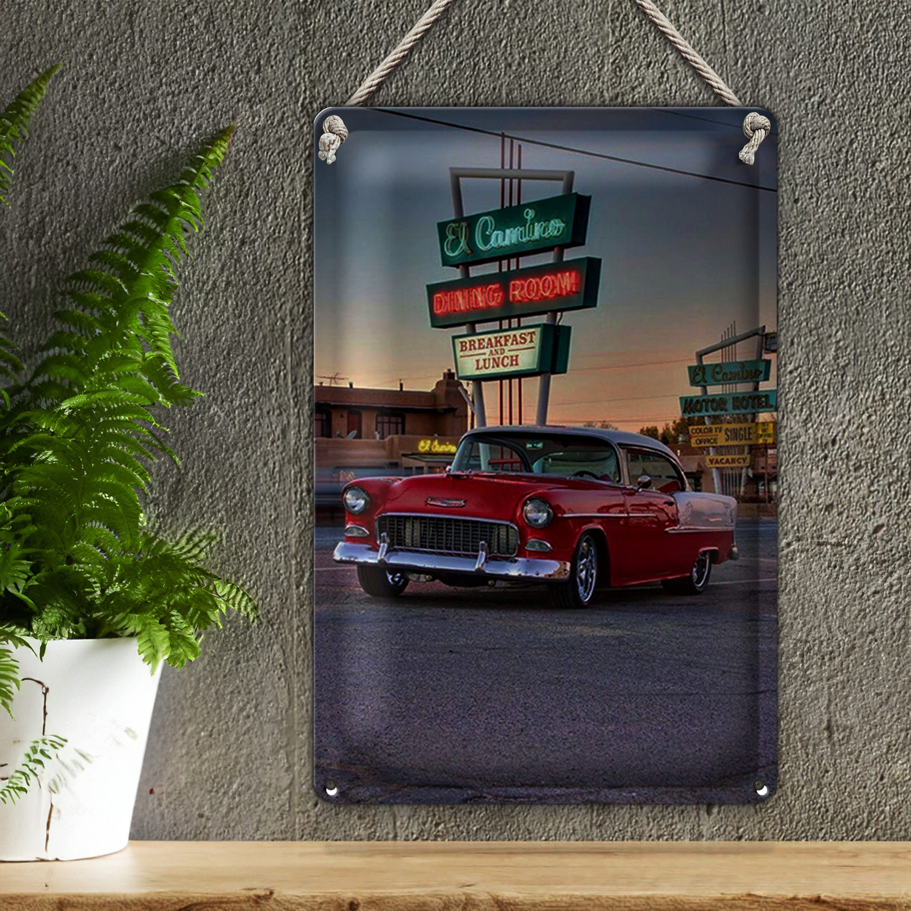 Roomando Metallschild Blechschild Auto 20x30cm Oldtimer El Camino breakfast lunch