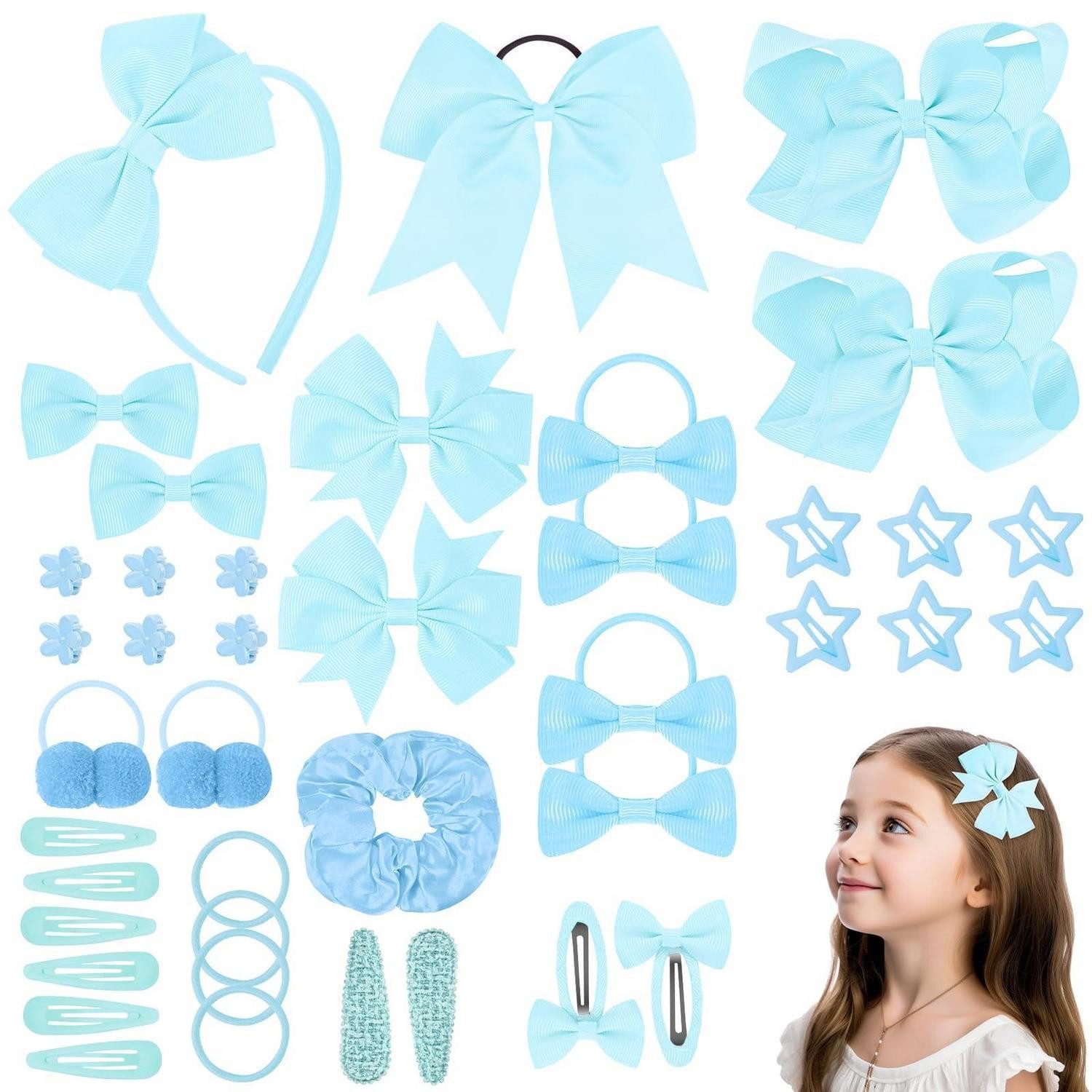LuxusKollektion Haarspange Haarschmuck Set Mädchen 77tlg Himmelblau Schleifen