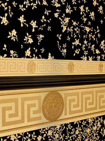 BRICOFLOR Vinyltapete Versace 1, Holzstruktur, (1 St), Neobarock Tapeten Bordüre in Gold, Edle Tapetenborte mit Mäander