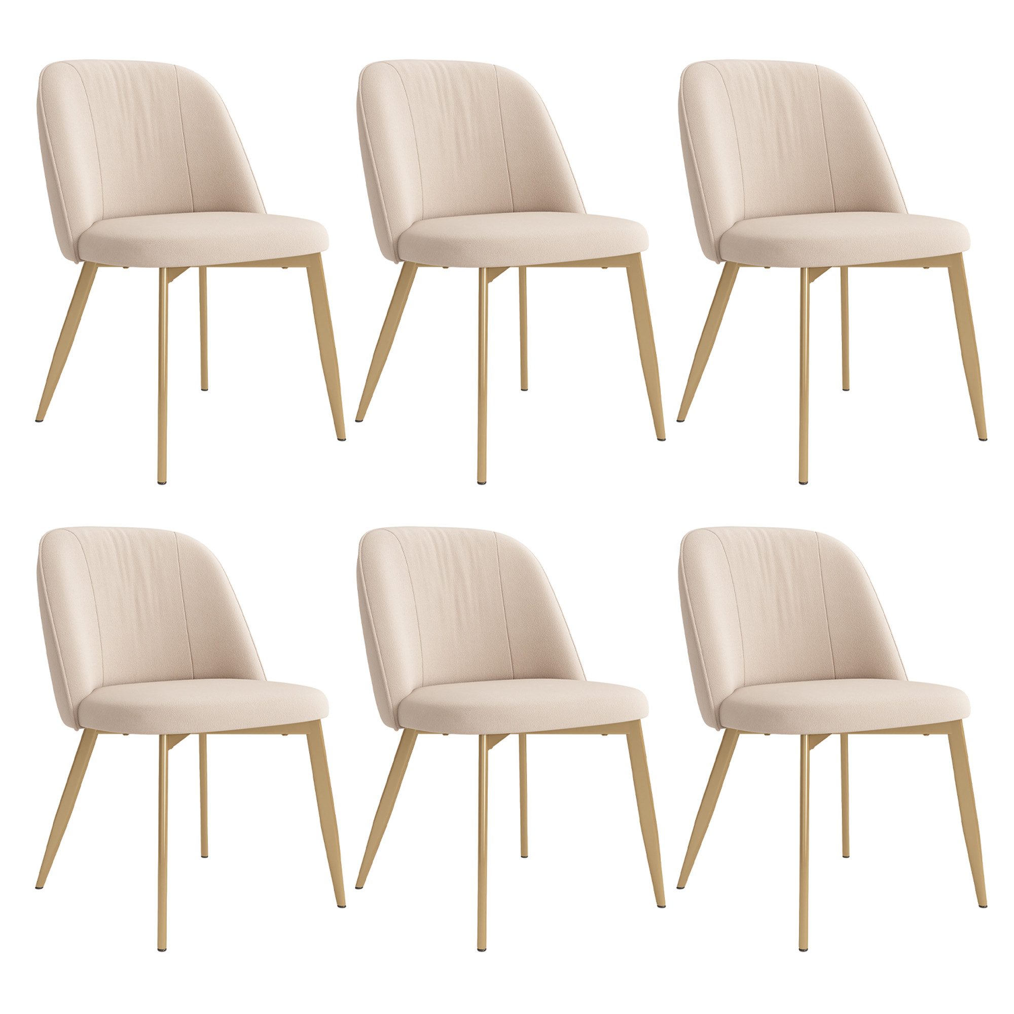 Flieks Esszimmerstuhl Gestell aus goldfarbenen Metall, Bezug aus Samtstoff (Set, 6 St), 6er Set Polsterstühle Küchenstuhl Wohnzimmerstuhl Beige