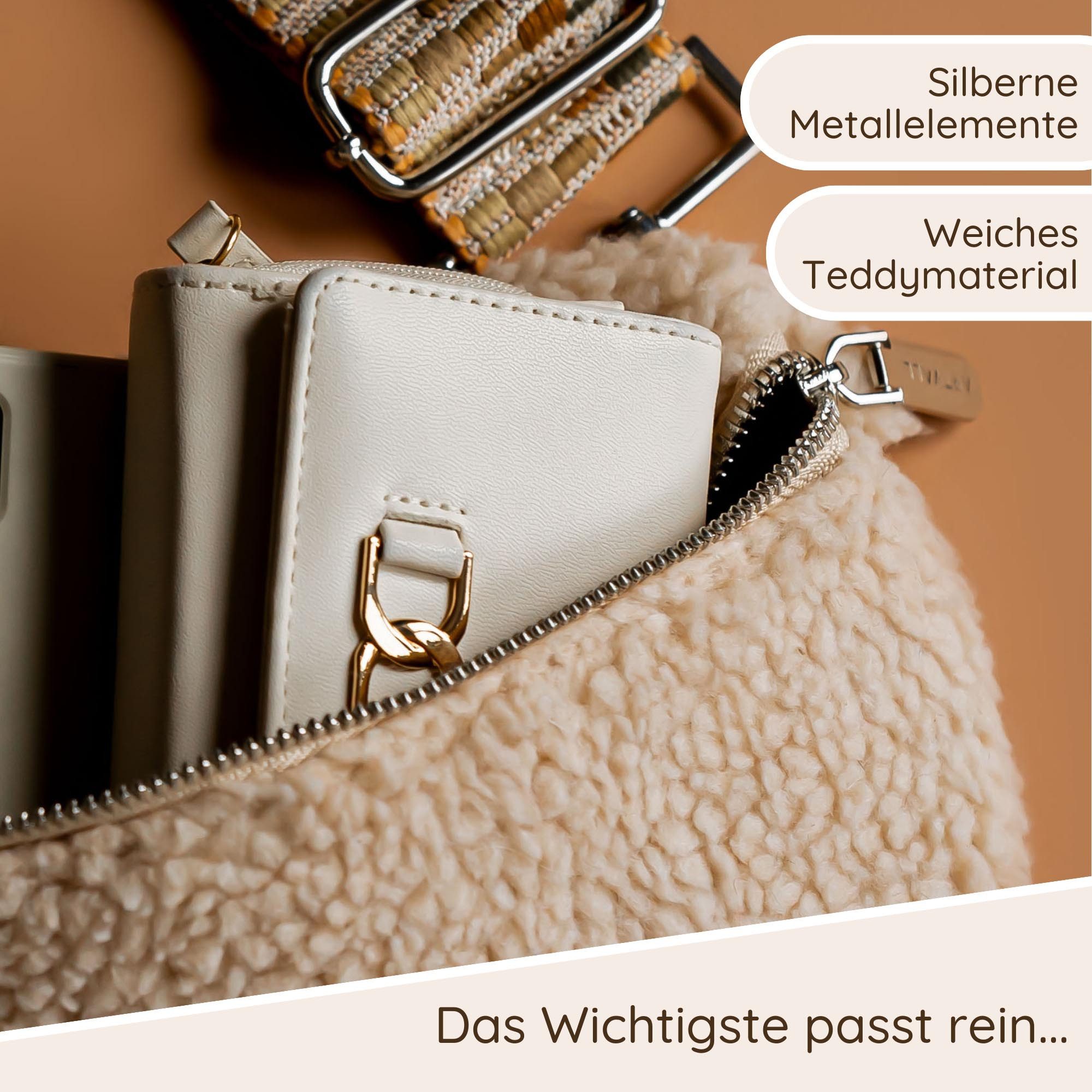 ARTVALL Umhängetasche Teddy Handtasche Damen Bag Brusttasche Minzgrün (Tasche inkl. Taschenband), Bauchtasche Teddy Plüschtasche Teddyfell mit Schultergurt Design Klein