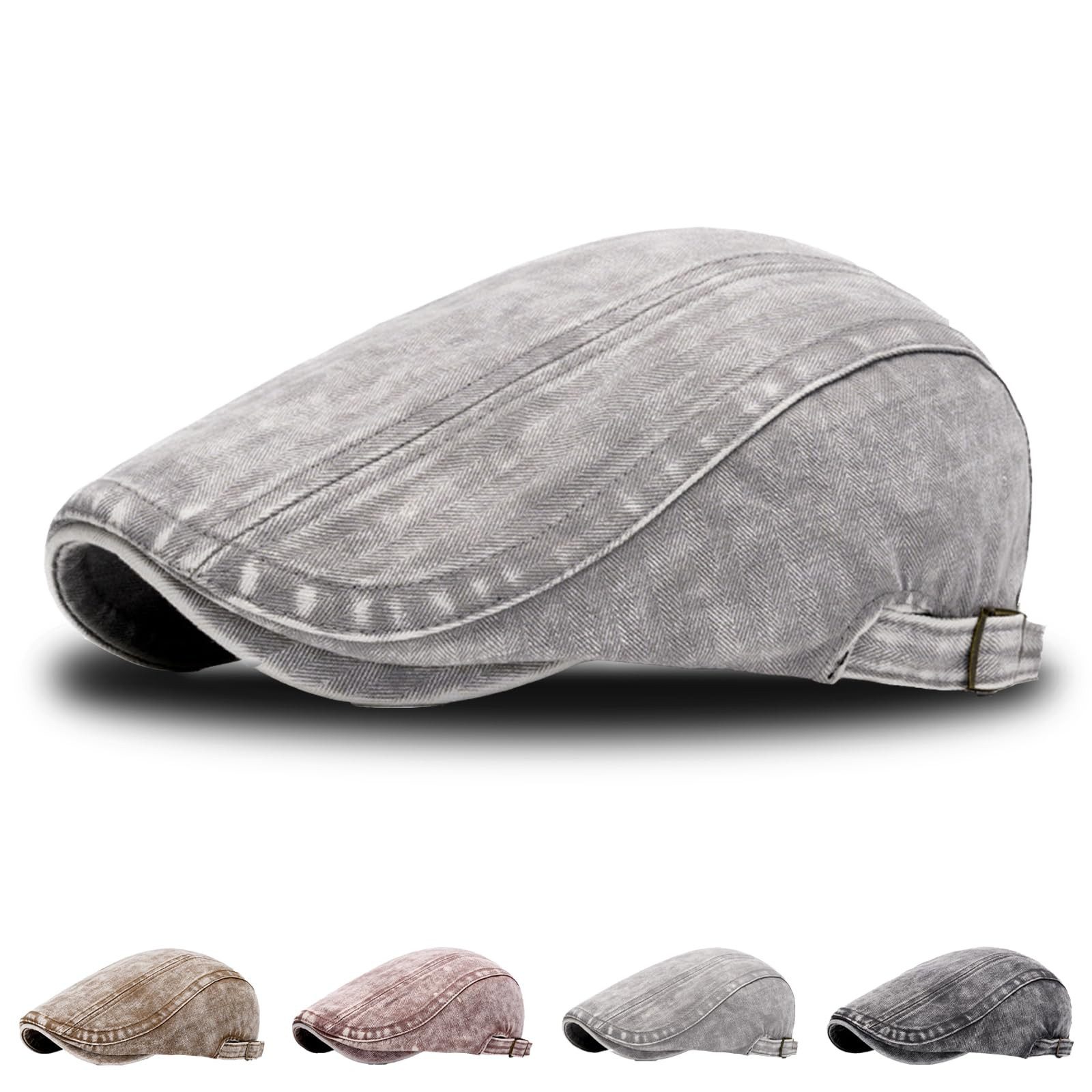 Zaewry Flat Cap Schiebermütze Herren und Männer,Schirmmütze mit Schirm Schiebermütze Barett Cap,Gewaschener Vintage Denim Baskenmütze
