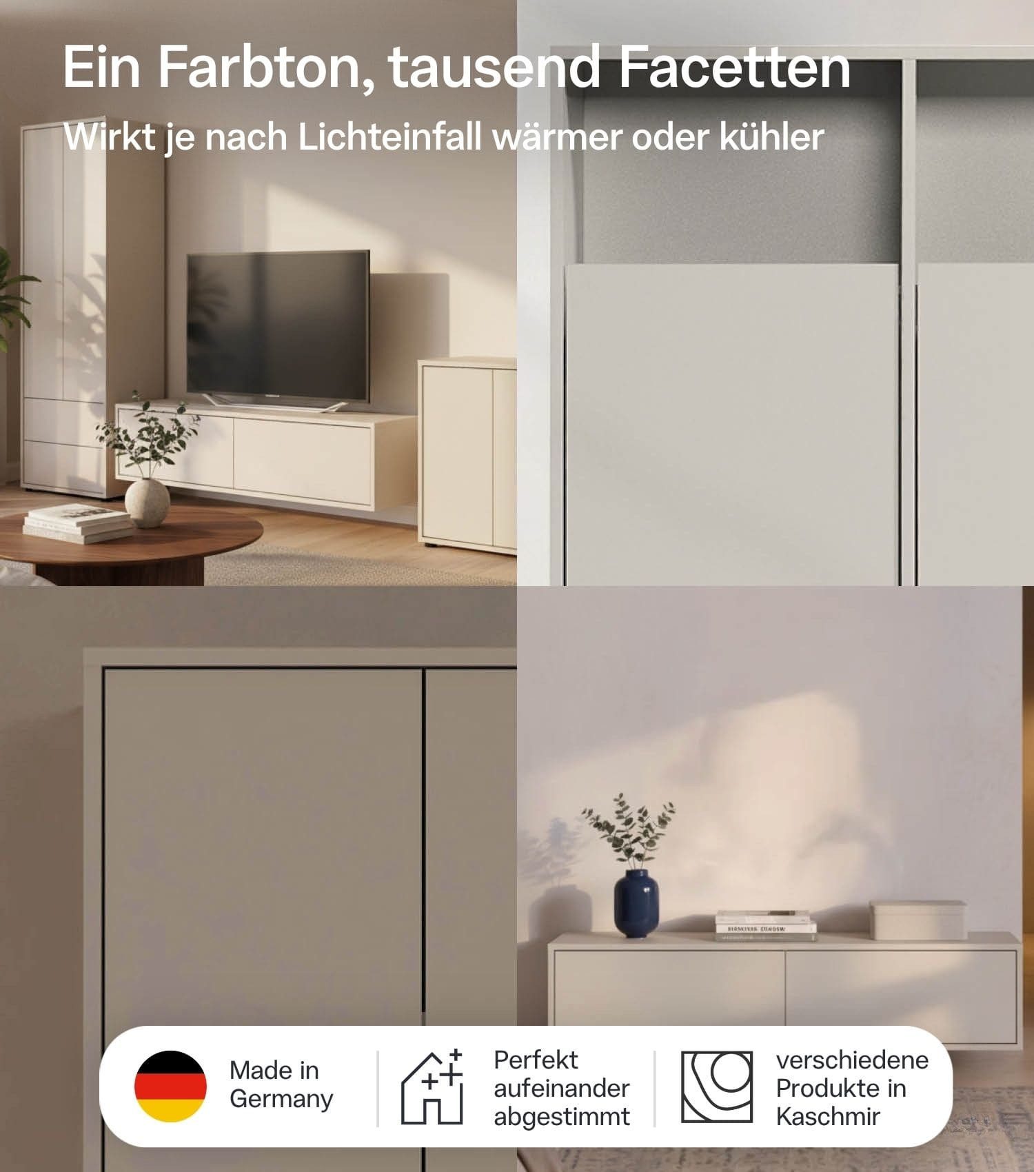 mokebo Sideboard 'Horizon' Holz Kommode Push-to-Open Türen Schrank (73x136 cm, mit Einlegeböden), Made in Germany, Kommode Beige, Beistellschrank, Anrichte in K – Bild 5 von 5