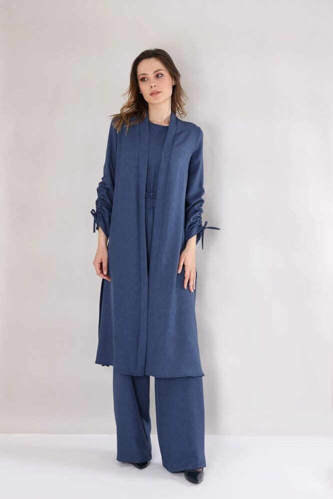 fashionshowcase Blusenkimono Damen Oversize-Kimono in Leinenoptik - Ärmel mit Tunnel-Detail sommerlich, leicht