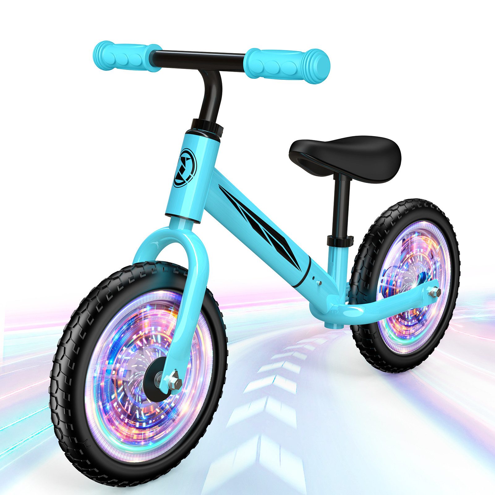 Wootoy Laufrad Kinderlaufrad Balance Bike Lauffahrrad mit LED-Leuchträdern, Verstellbarer Sitz rutschhemmende Griffe und geräuscharme Räder