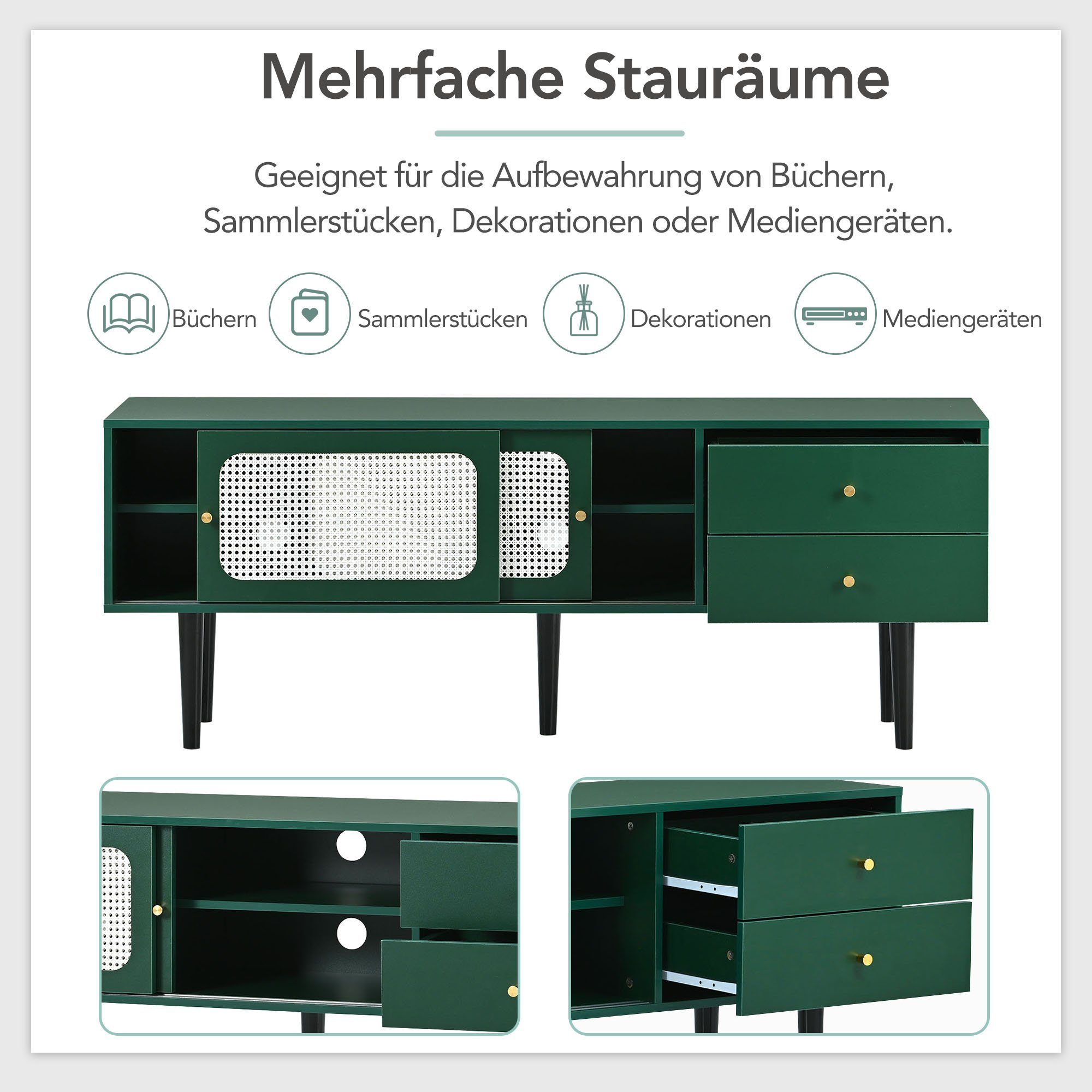 Merax Lowboard im Vintage-Stil mit Rattan günstig online kaufen