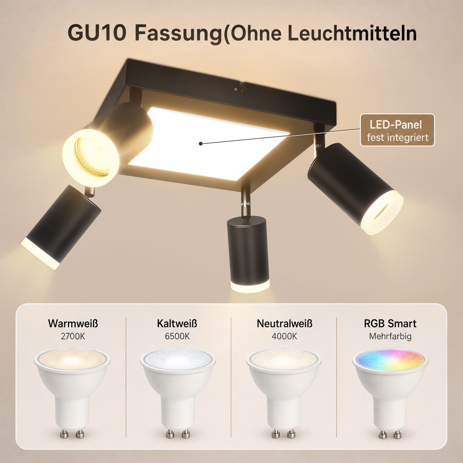 Nettlife Deckenstrahler 1/2/3/4 Flammig GU10 Modern Schwarze Deckenlampe Schwenkbar 350°, LED wechselbar, Warmweiß, Schwenkbar Flurlampe Metall für Schlafzimmer – Bild 4 von 5