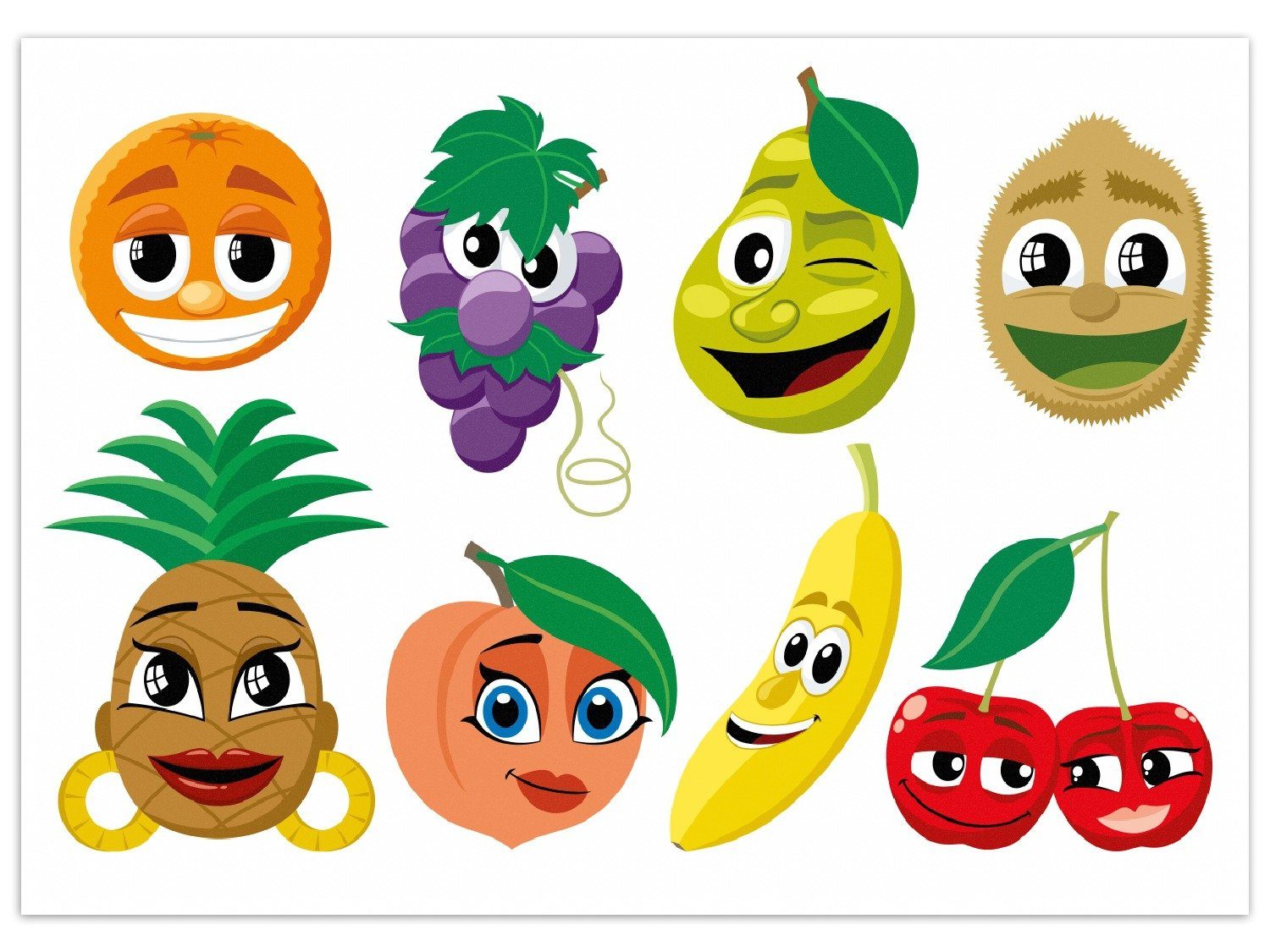 Wandbild aus Acryl Obst-Smilies im Comic-Stil - Lustige Früchte