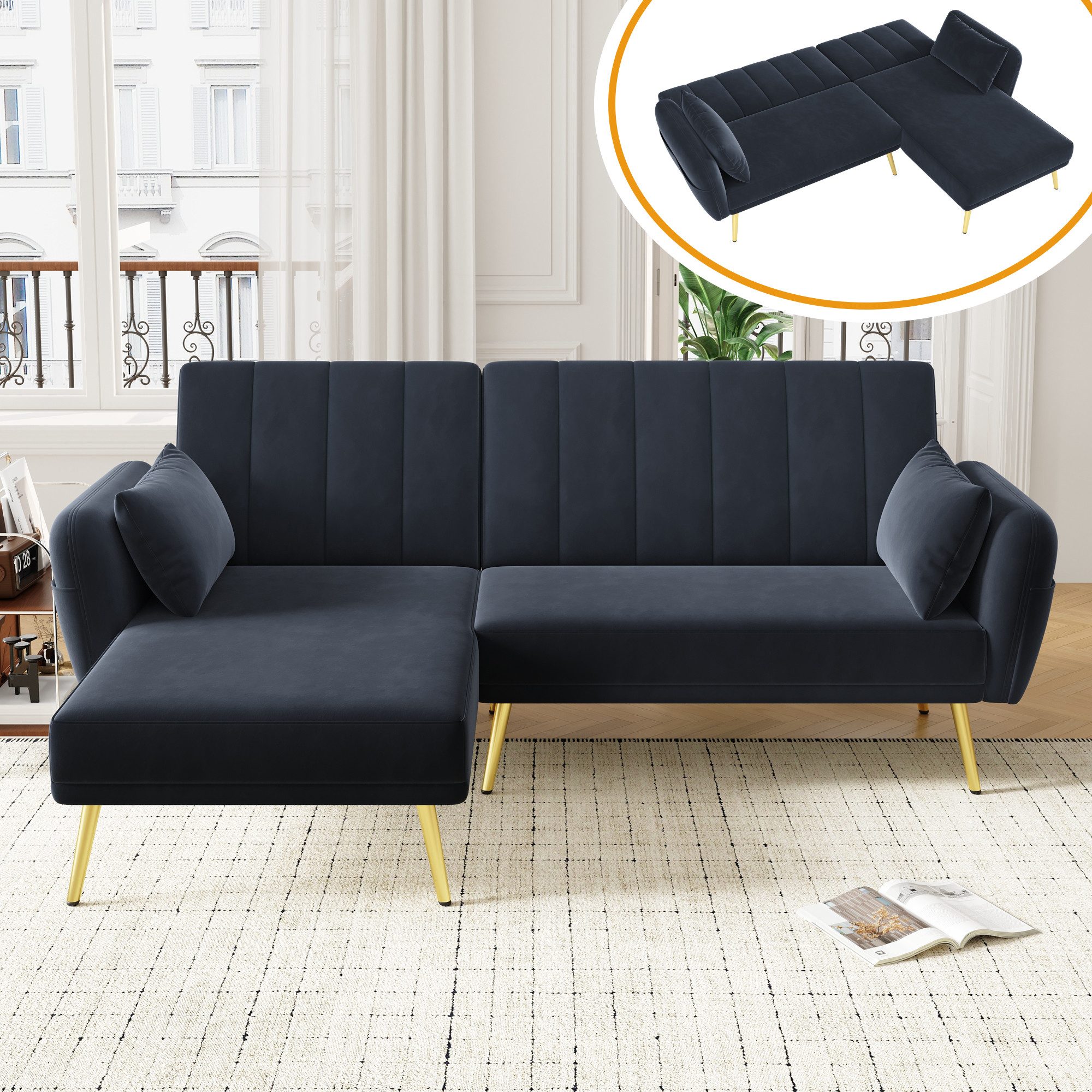 Ulife Sofa Ecksofa mit Schlaffunktion, Klappsofa, L-förmiges Sofa, mit vers günstig online kaufen