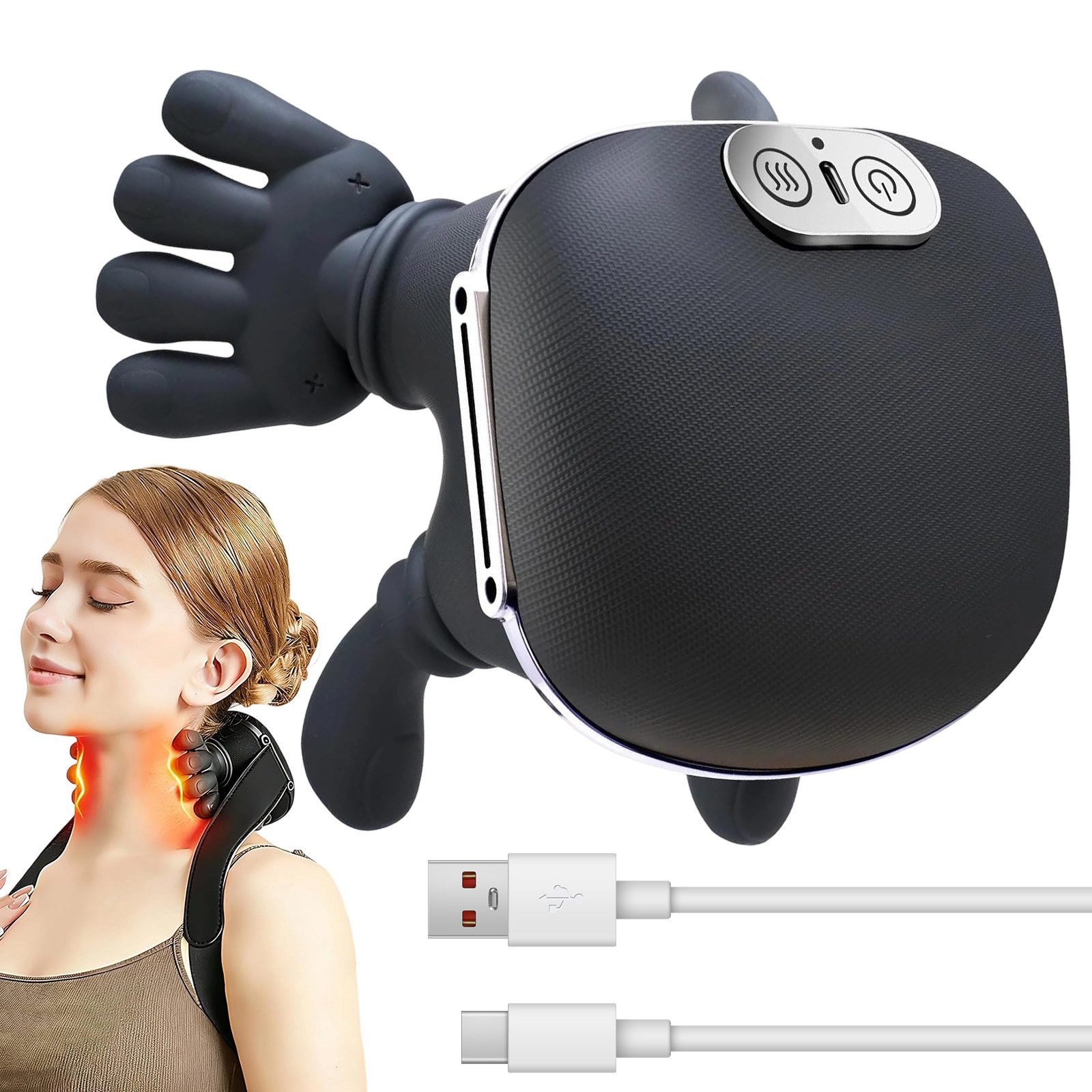 AKKEE Nacken-Massagegerät 4D Nackenmassagegerät Mit Wärme, Timer, Kabellos, 3 Massagestufen 2 Temperaturstufen für Nacken,Zuhause,Büro,Reisen