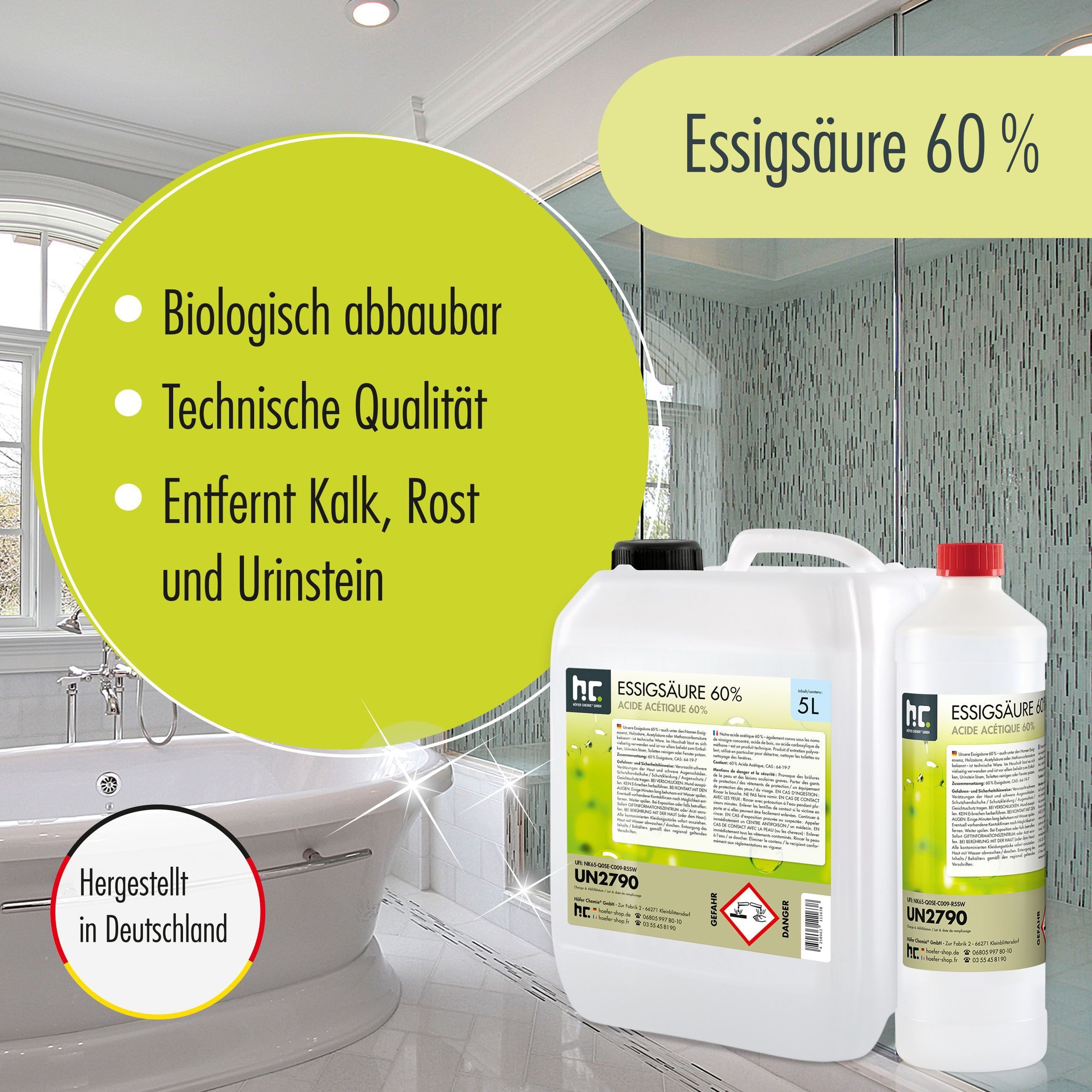Höfer Chemie GmbH 5 L Höfer Chemie® Essigsäure 60% in Kanistern Grundreiniger
