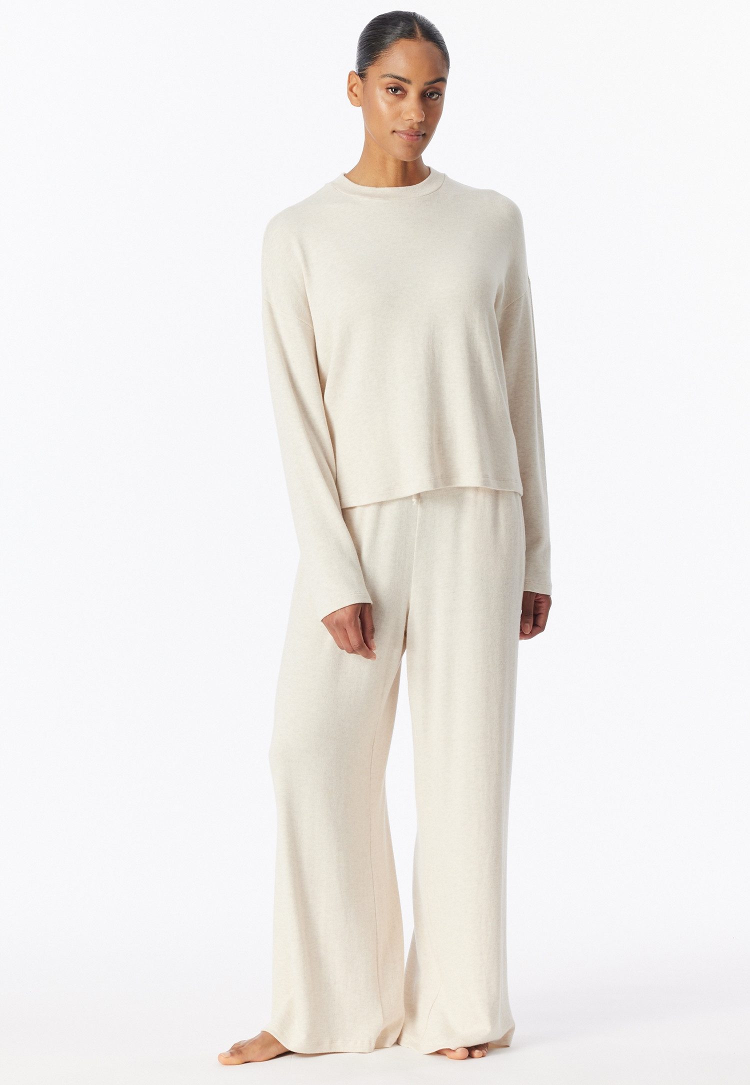 Schiesser Pyjamaoberteil Mix + Relax Rundhalsausschnitt, langärmelig, Singel-Jersey Qualität