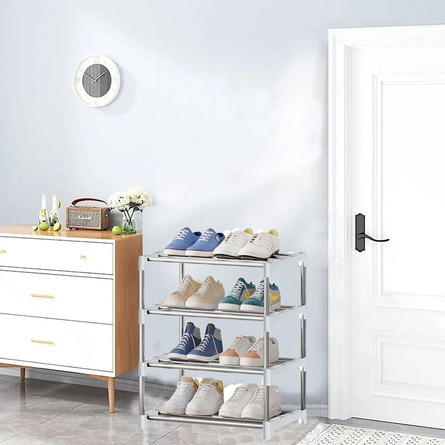 NIAWECAN Schuhregal Kleines stapelbares Schuhregal 4 Ebenen Organizer 4 Tier