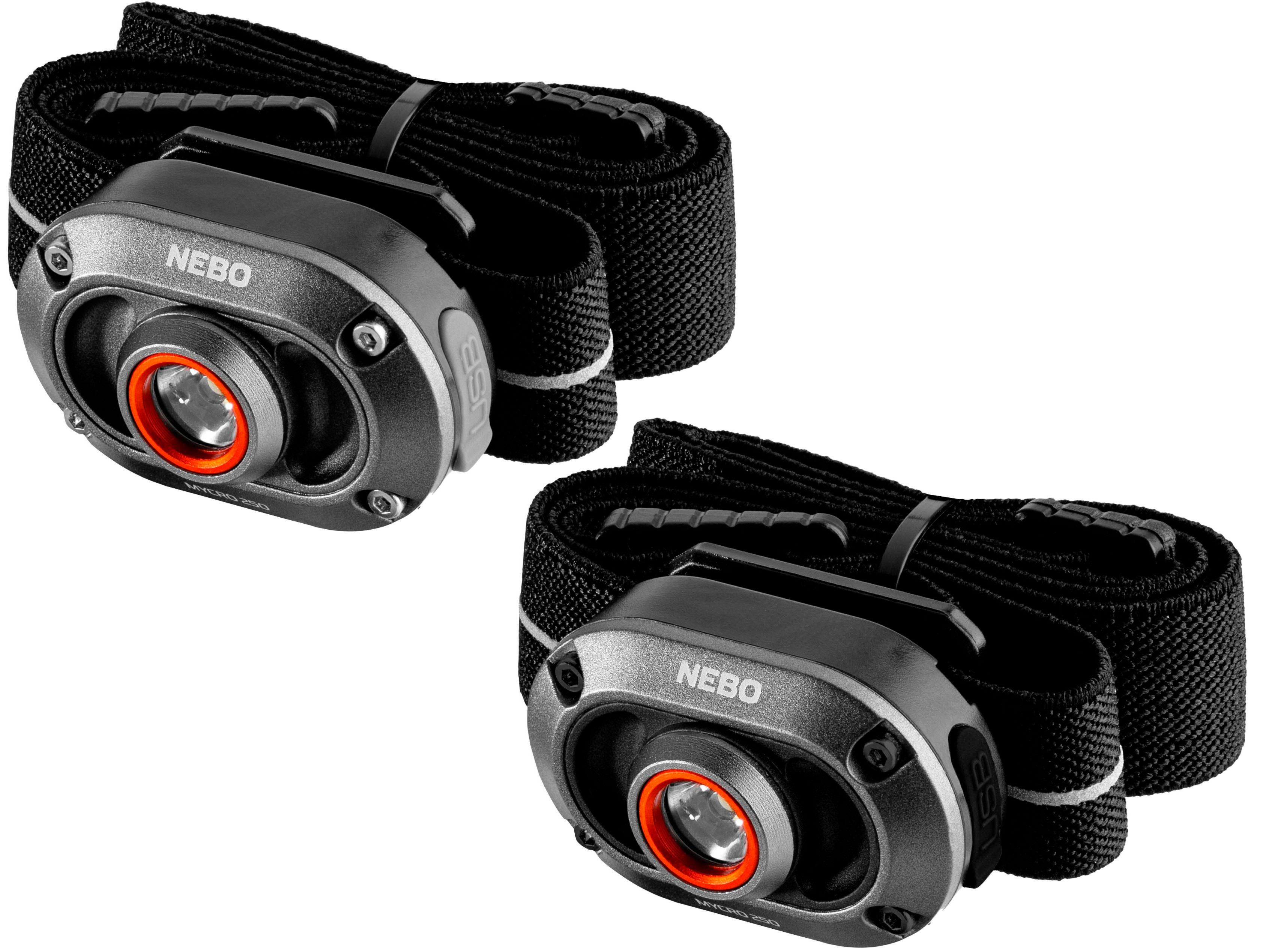 NEBO LED Stirnlampe Nebo MYCRO 250 (2 pack) (Set, 5-St., 2x Stirnlampe inkl. Ladekabel, Strinband)