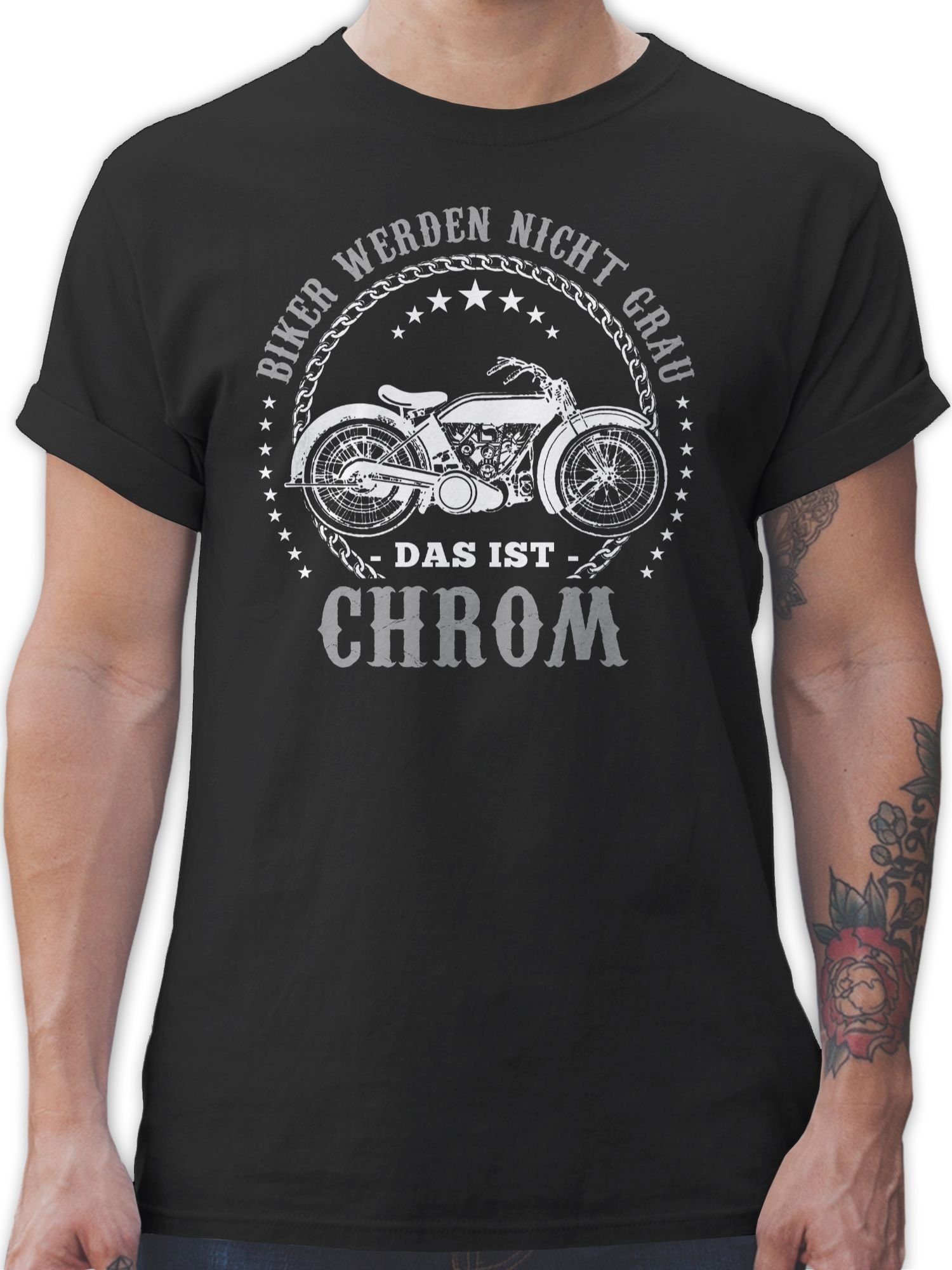 Shirtracer T-Shirt Biker werden nicht grau - Chrom Motorrad Biker 01 Schwarz