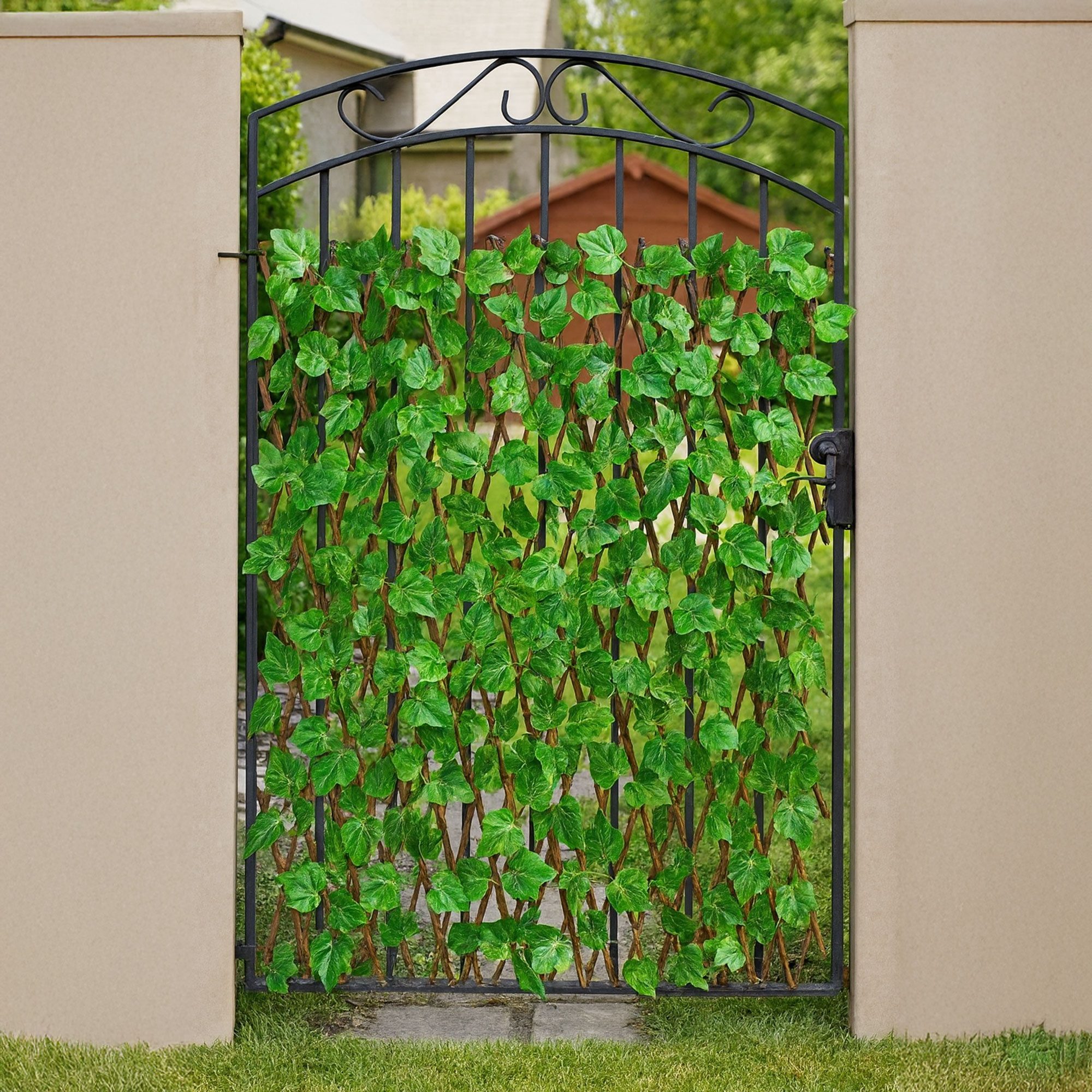 UNUS GARDEN Rankgitter Sichtschutz aus Weide mit Blättern verschiedene Farben, 200 cm × Höhe ca. 100 cm, Rankgitter, Sichtschutz für Balkon, Terrasse und Garten