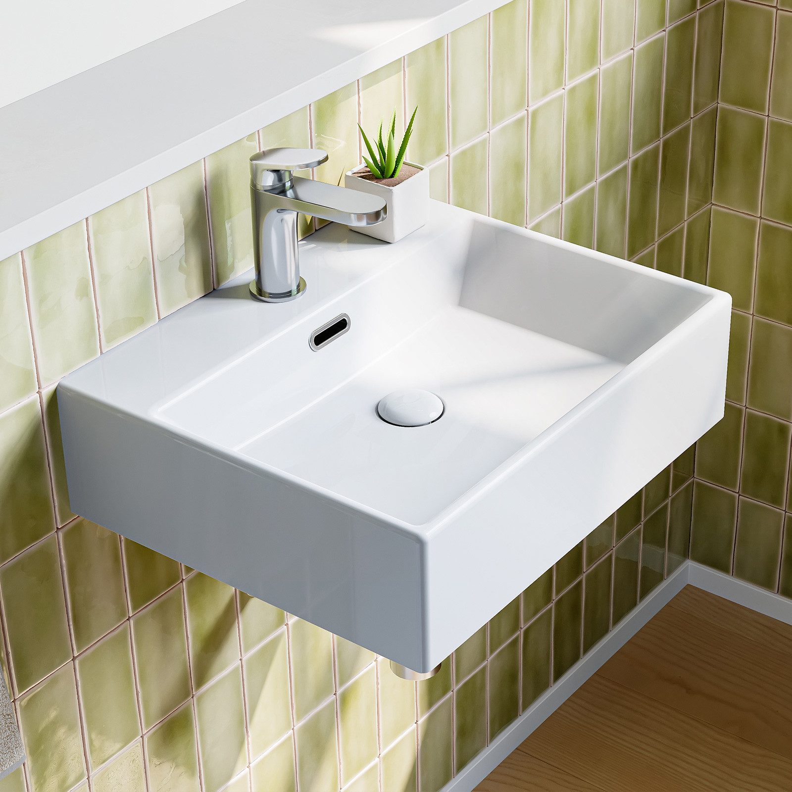 HOROW Waschbecken Keramik Aufsatzwaschbecken Hängewaschbecken 50cm günstig online kaufen