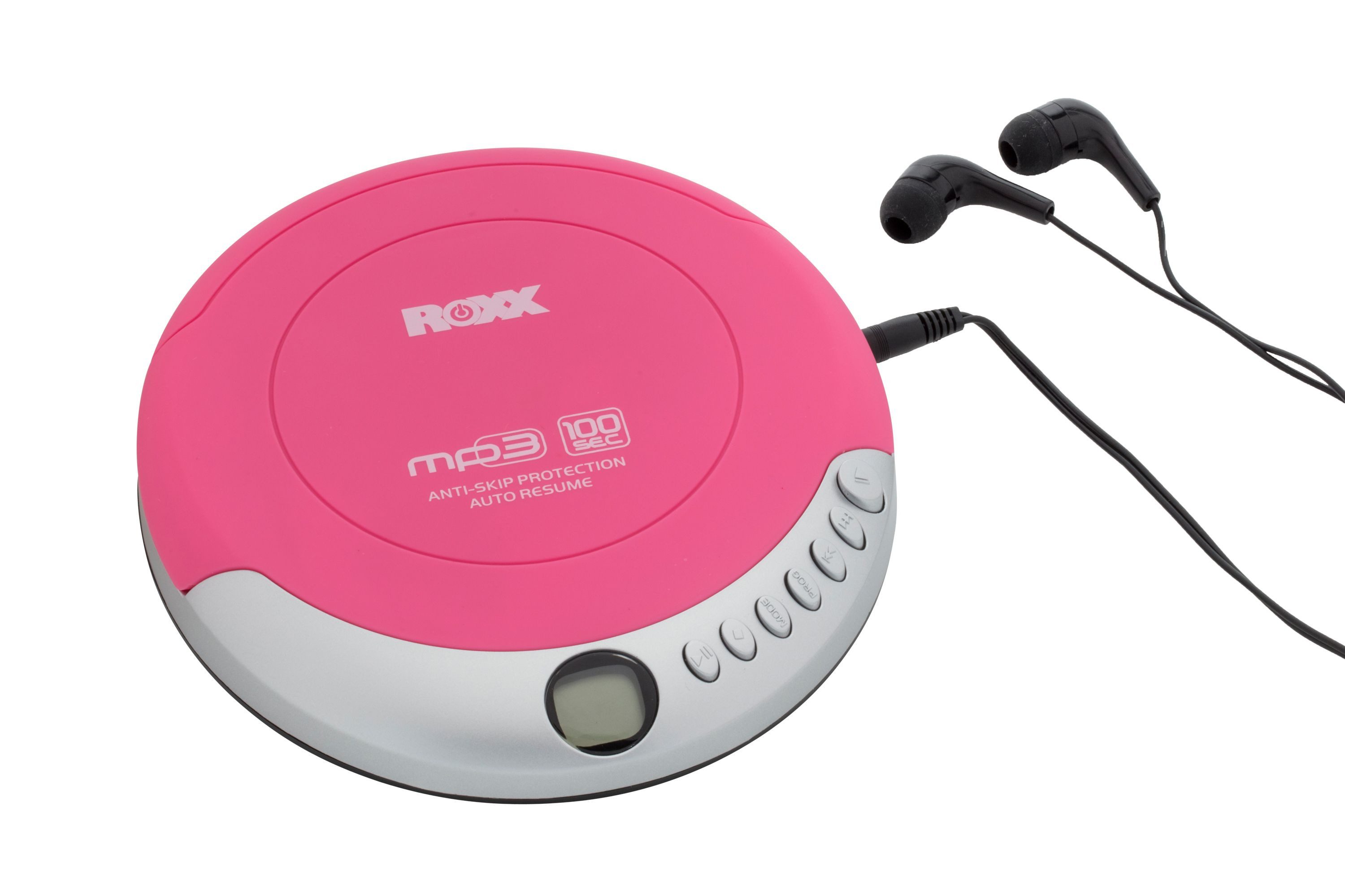 ROXX PCD-501 pink CD-Player (Tragbarer MP3-CD-Player mit Anti-Schock, LCD-Display, inkl Kopfhörer)