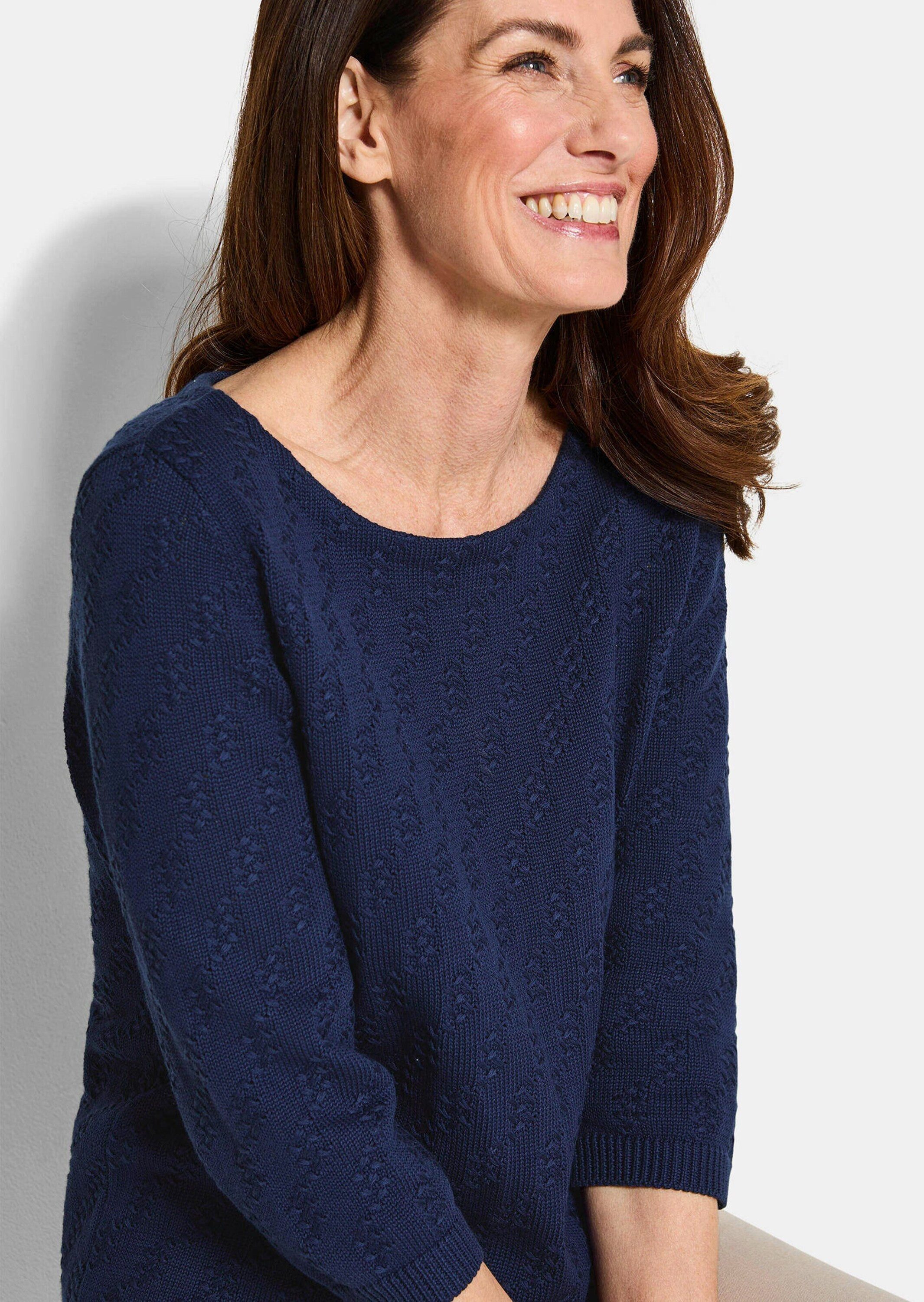 GOLDNER Strickpullover Halbarm Baumwollpullover mit Struktur Elegantes Strickoberteil mit U-Boot-Ausschnitt und 3/4-Ärmel