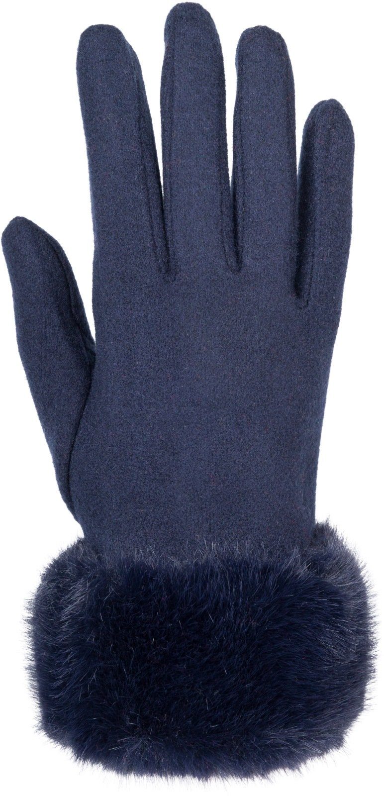 mit Dunkelblau Unifarbene styleBREAKER Fleecehandschuhe Touchscreen Kunstfell Handschuhe
