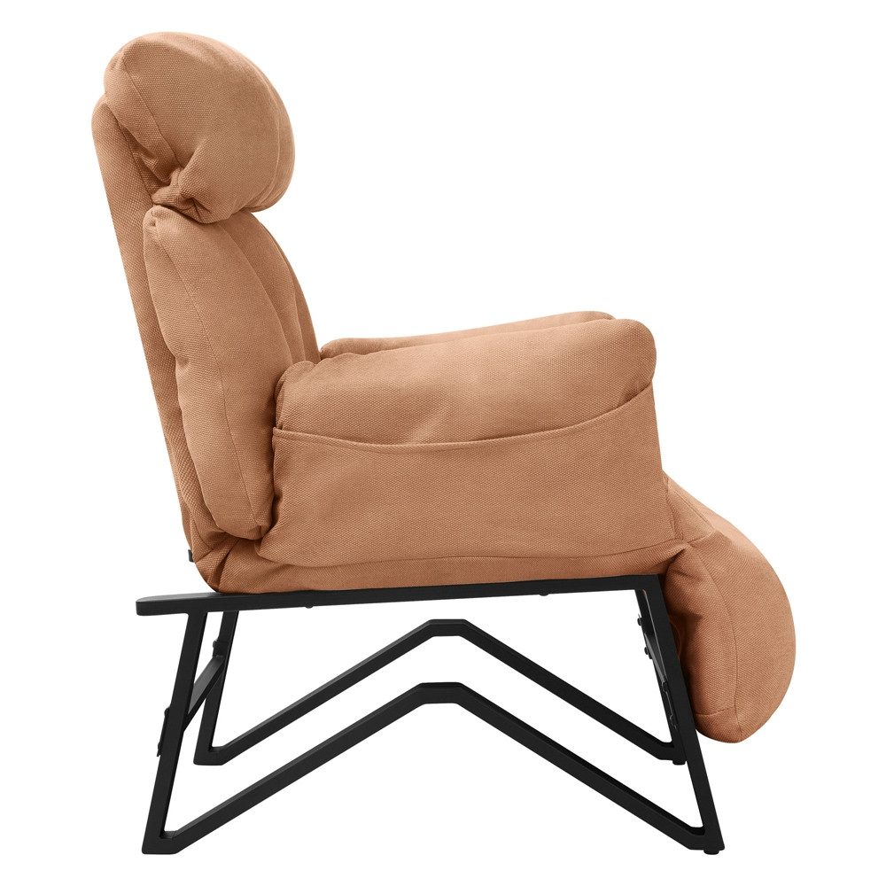ML-DESIGN Loungesessel Wohnzimmersessel mit Armlehnen Fußablage Seitentaschen Lesesessel, Braun Sessel Fernsehsessel verstellbar Relaxsessel Leinen Ruhesessel