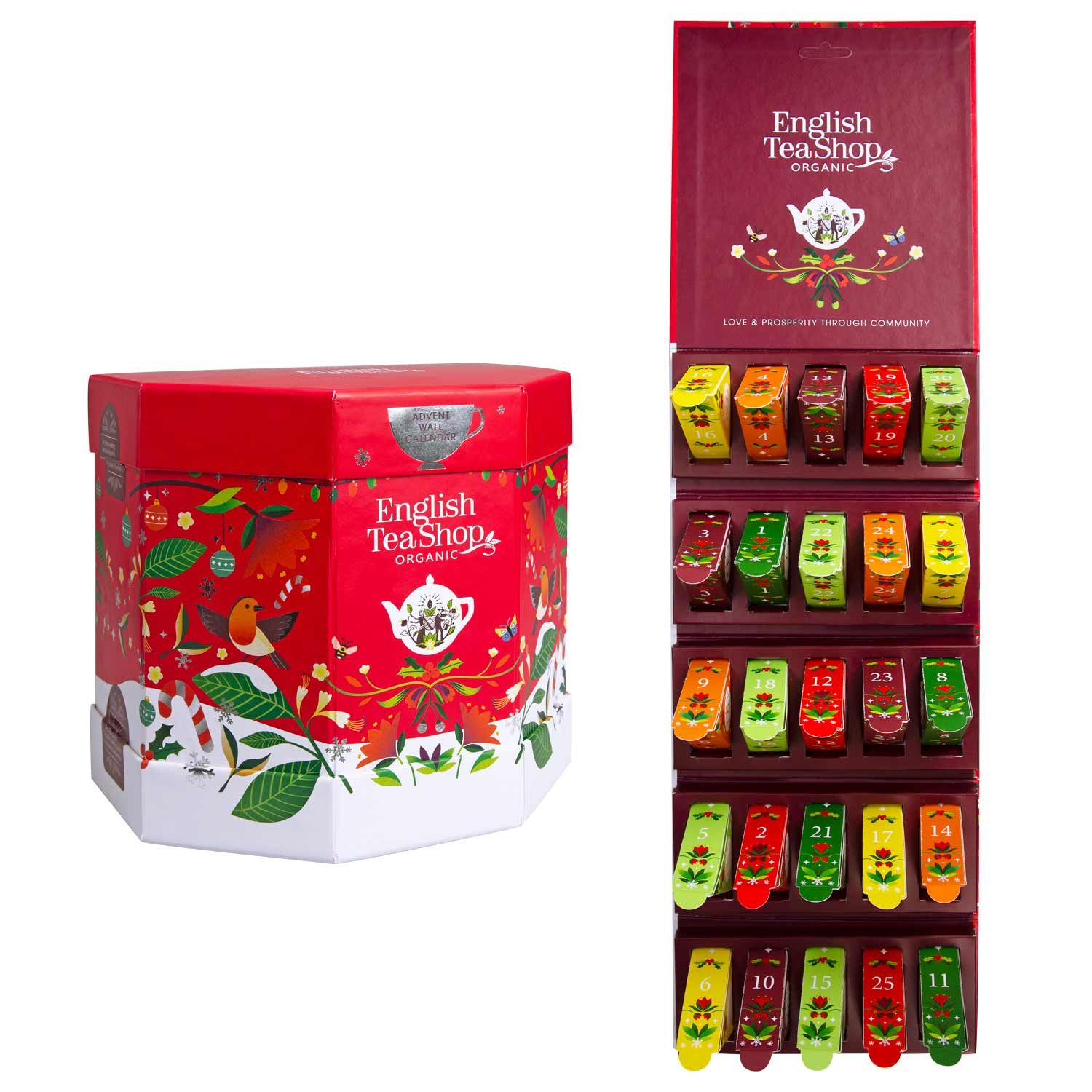 English Tea Shop Tee Adventskalender "Santa's Secret", kompostierbare Pyramidenbeutel, 25 Tees in 13 Geschmacksrichtungen.