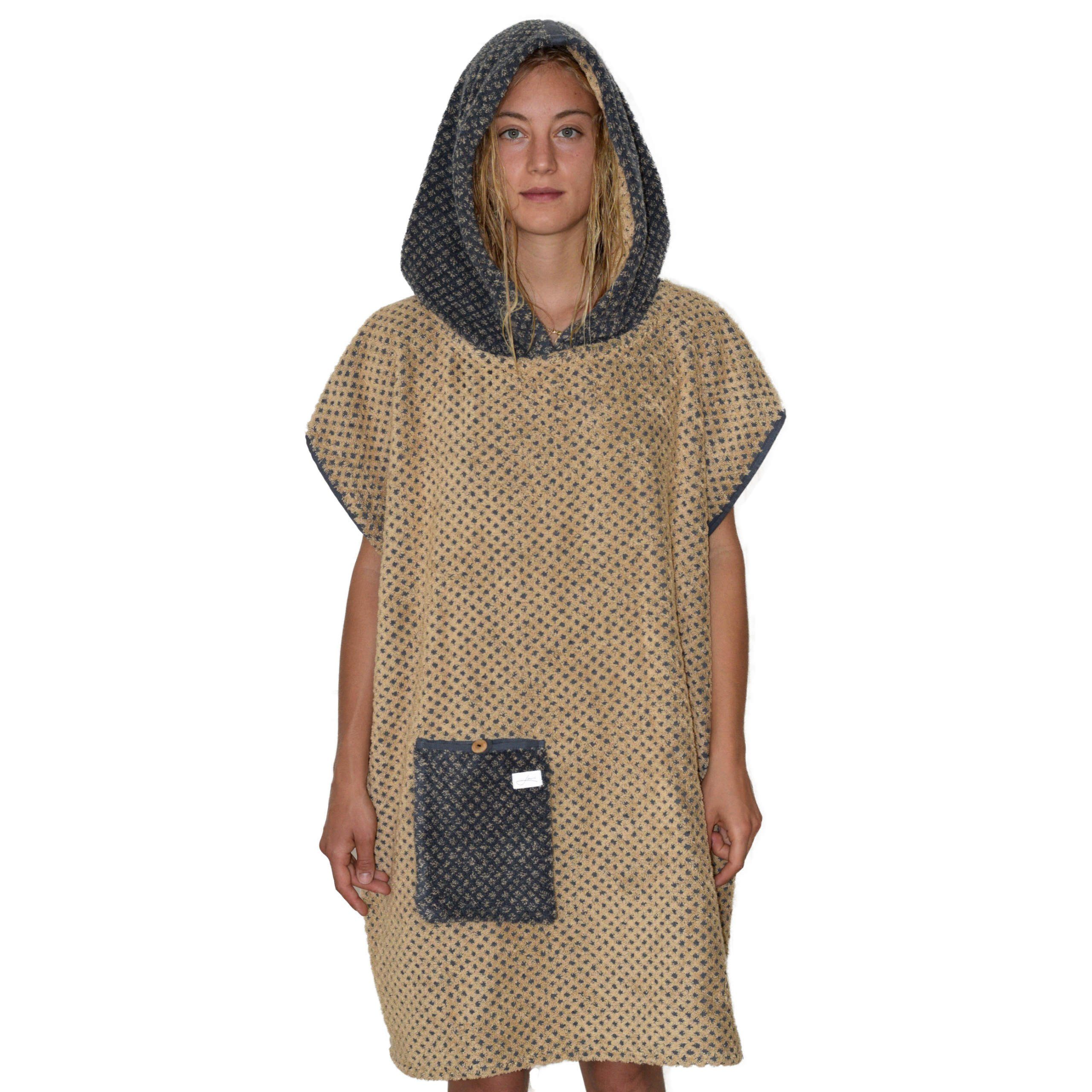 Lou-i Surfponcho Kapuze, mit Made Badeponcho Germany Erwachsene Badeumhang, Tasche Gold Kapuze in Frottee und