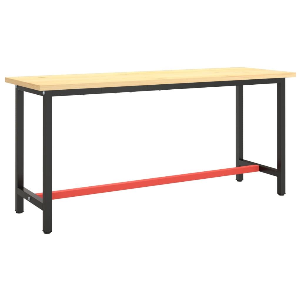 vidaXL Tischbein Werkbankgestell Mattschwarz und Mattrot 170x50x79 cm Metall