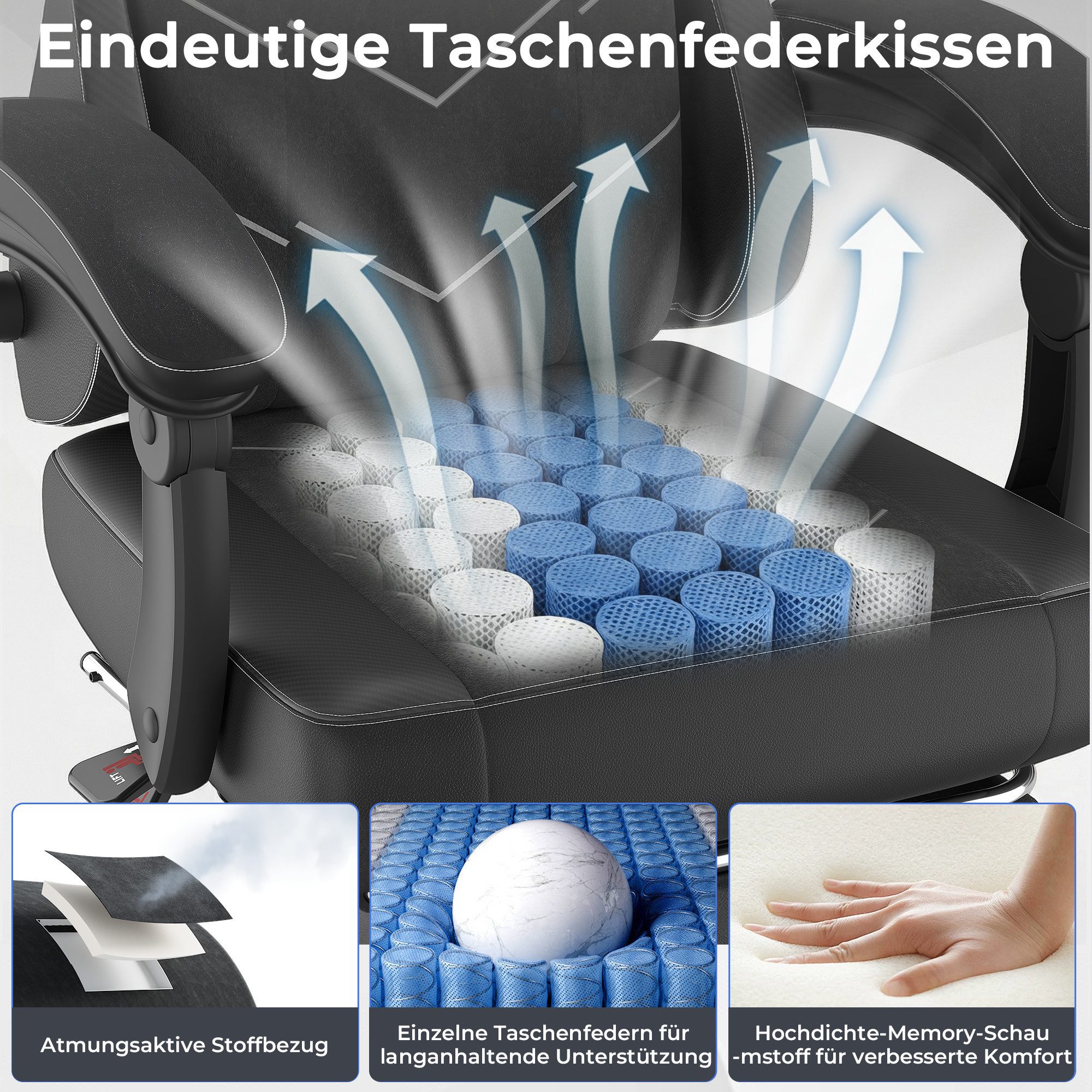 HOMALL Gaming-Stuhl mit Federkern,Atmungsaktiver Stoff, Komfort für Büro & Gaming, gaming stuhl mit Fußstütze,breites & dickes Sitzpolster