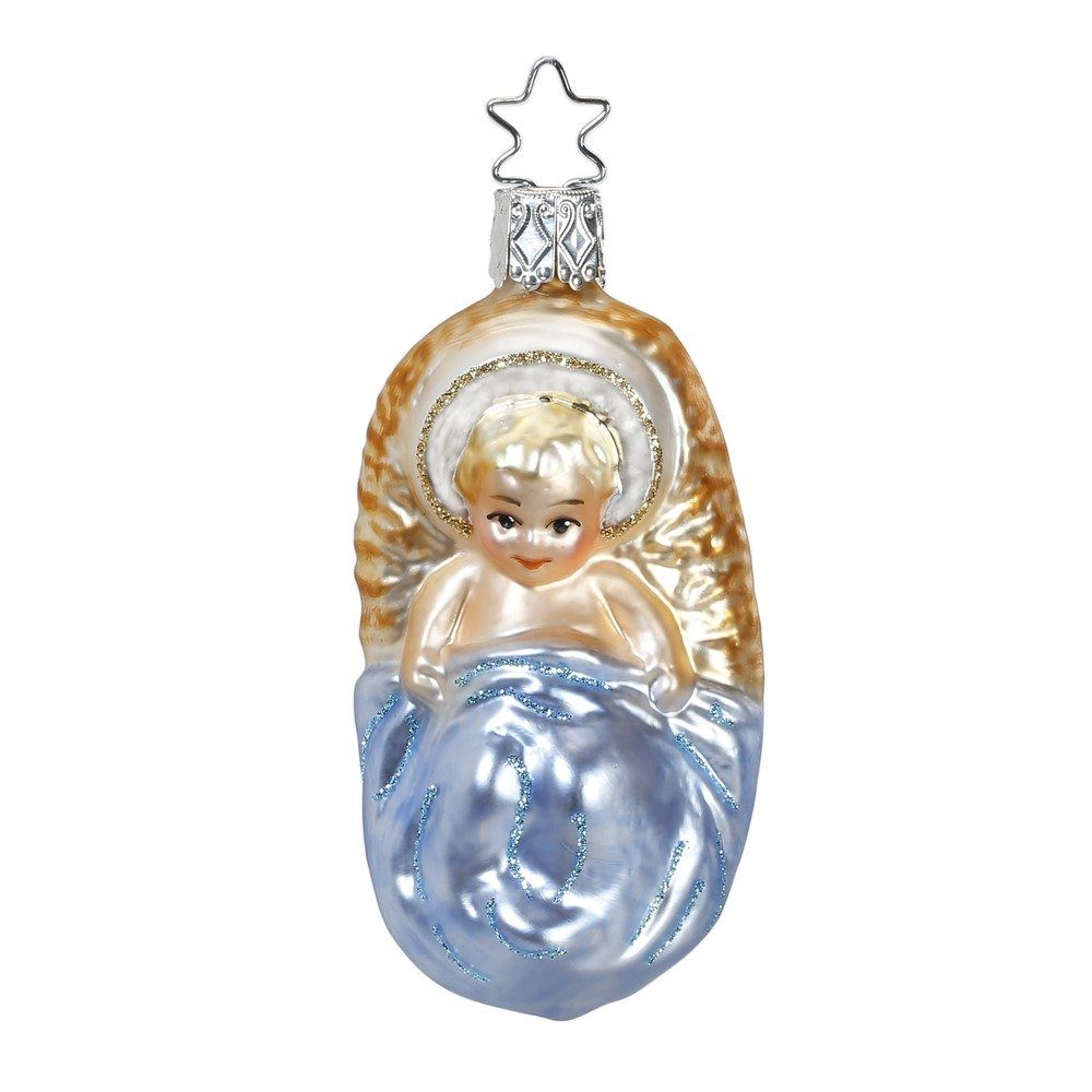 1 Christbaumschmuck Glas / Jesuskind Christbaumschmuck, Stück blau, beige INGE-GLAS® 8.5cm