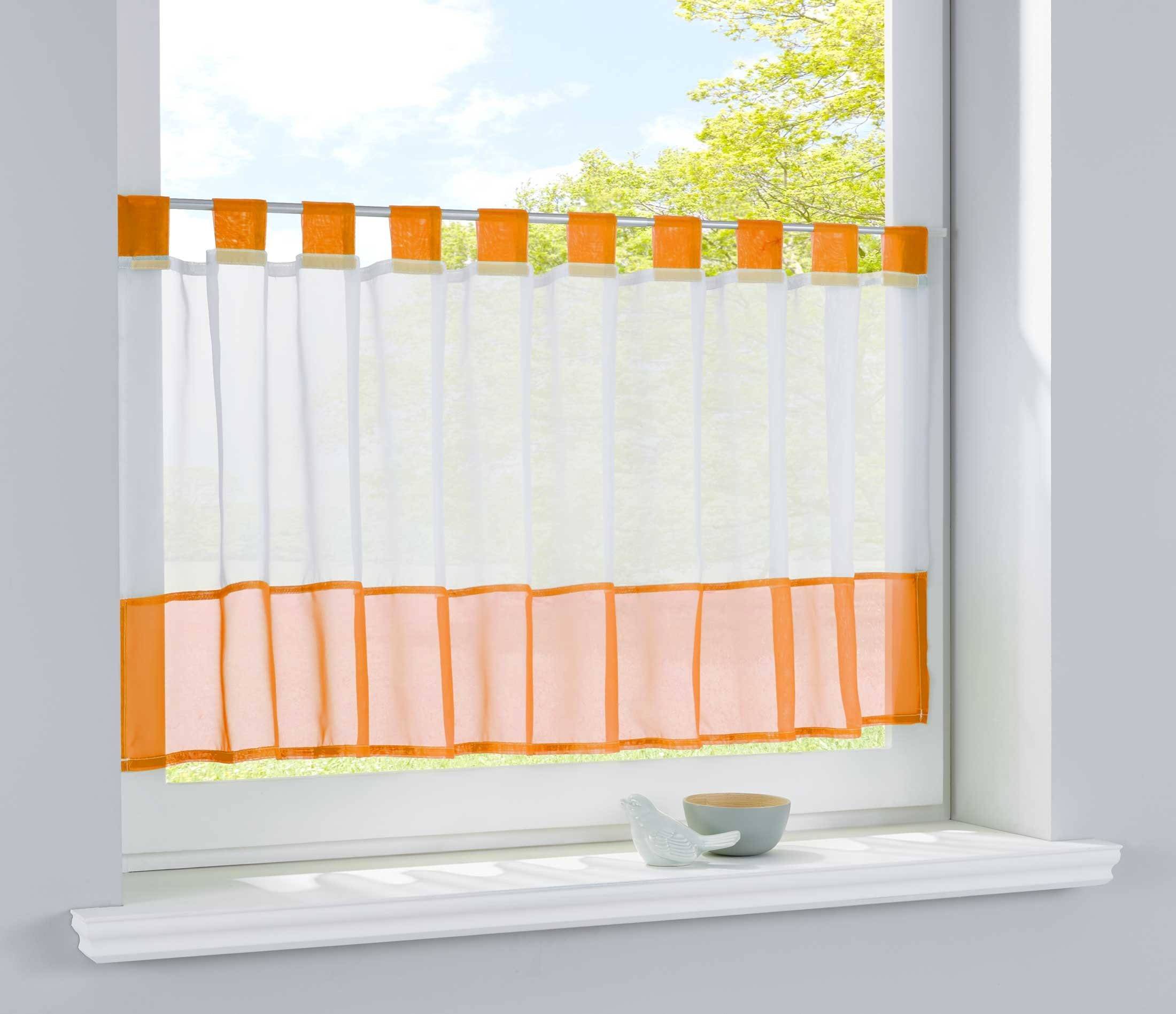 Voile Scheibengardine, (1 Schlaufen Voile, Orange Gardinenbox, Bordüre transparent, mit St), 610700