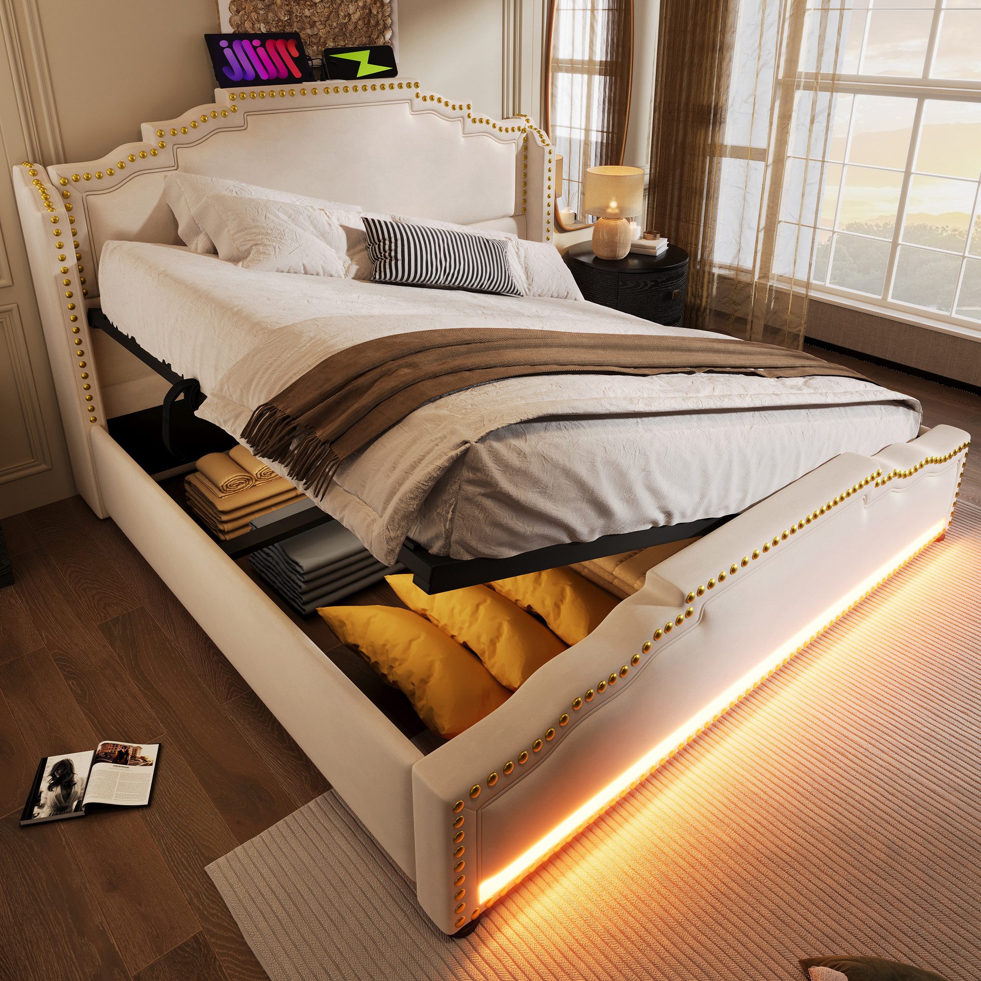 Celya Polsterbett Doppelbett mit hydraulischem Stauraum (140x200cm, ohne Ma günstig online kaufen