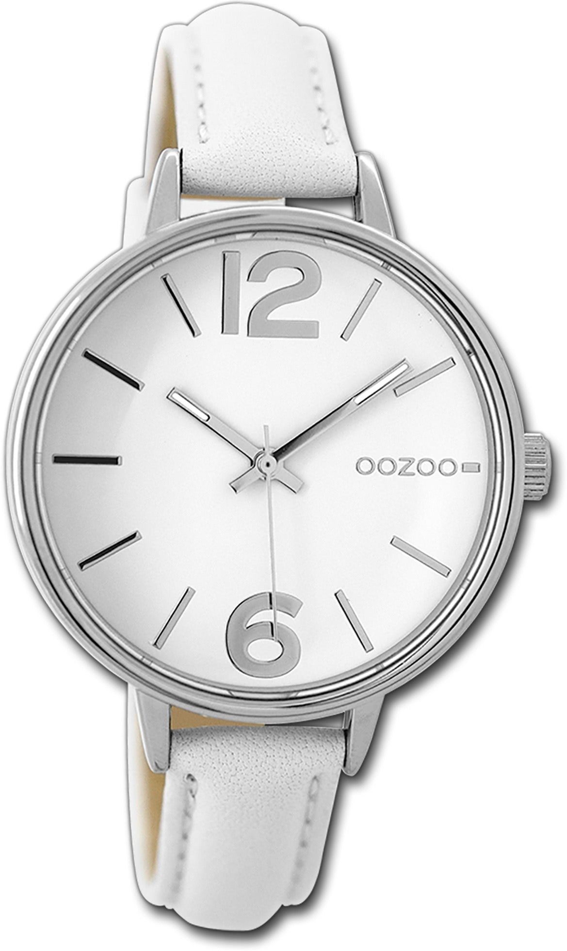Damenuhr Oozoo mittel Damen 38mm) (ca. Armbanduhr Quarzuhr 38mm, OOZOO Gehäuse, rundes Lederarmband Timepieces weiß,
