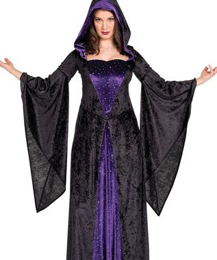Karneval-Klamotten Hexen-Kostüm Damen schwarz lila mit Glitzer Pailletten, Hexe Halloween Frauenkostüm Damenkostüm