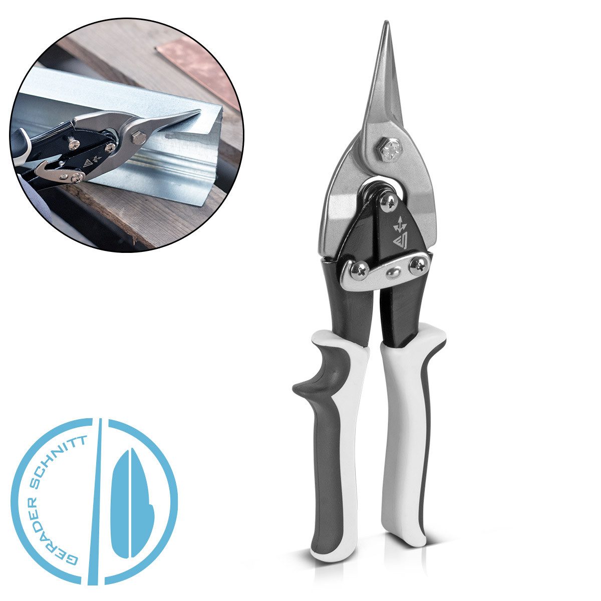 STAHLWERK Blechschere Blechschere gerader Schnitt Metallschere, (Packung, 1-tlg), zum professionellen Schneiden von Metallblechen