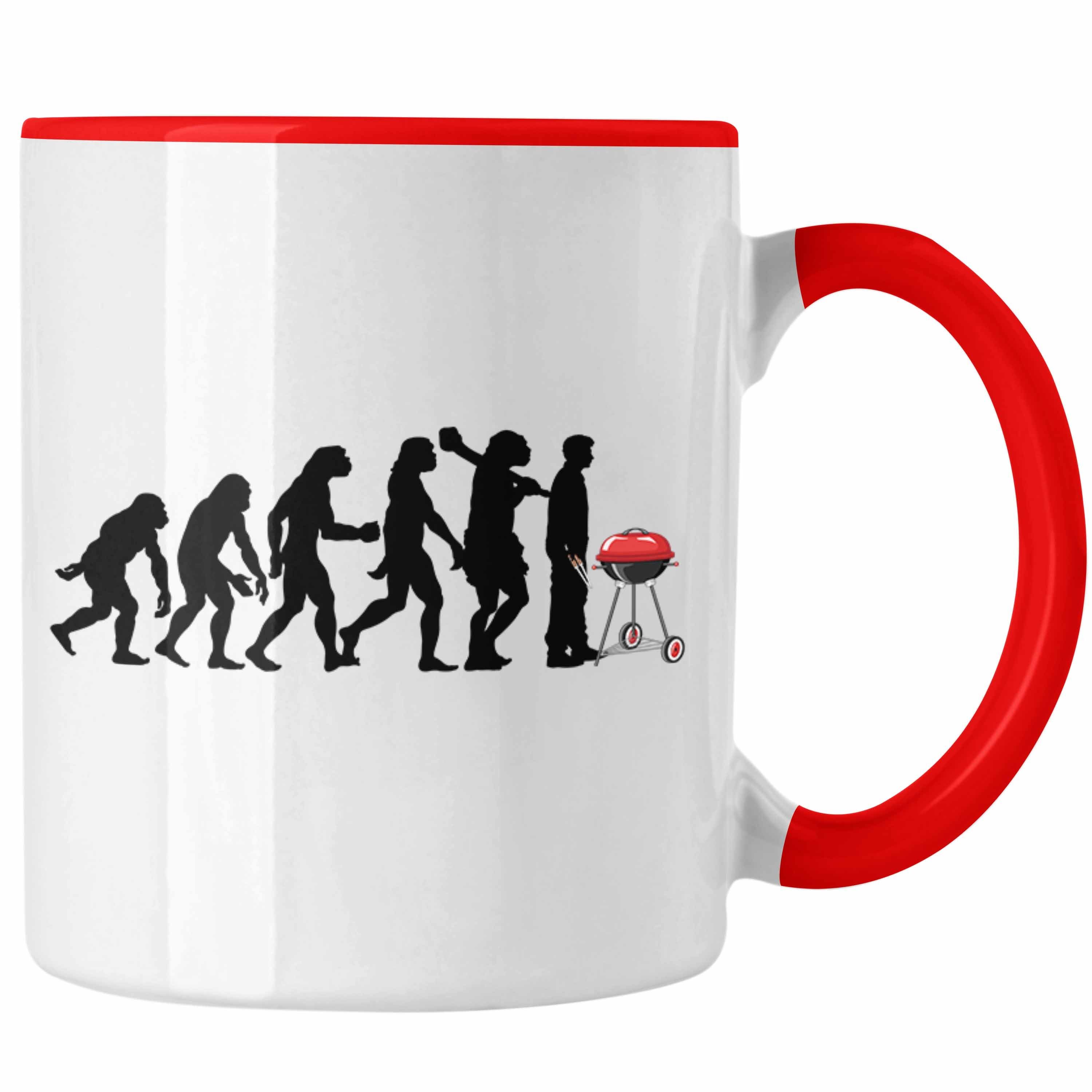 Trendation Tasse Trendation - Grillen Herzschlag Geschenk Tasse Sommer Kaffeetasse Becher Vatertag Geschenkidee Steak Fleisch Fans Rot | Teetassen