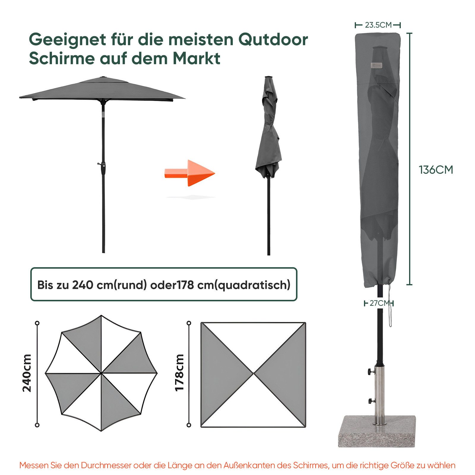Sekey Sonnenschirm-Schutzhülle 2m Balkonschirm, 4m Gartenschirm, günstig online kaufen