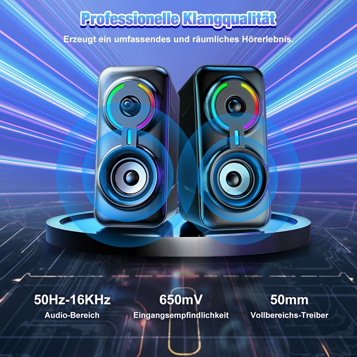 & Bluetooth-Speaker (10 Play, AUX 3,5mm Bluetooth Plug Klinke) W, und Bass, 5.3 2.0 Deep 7Magic