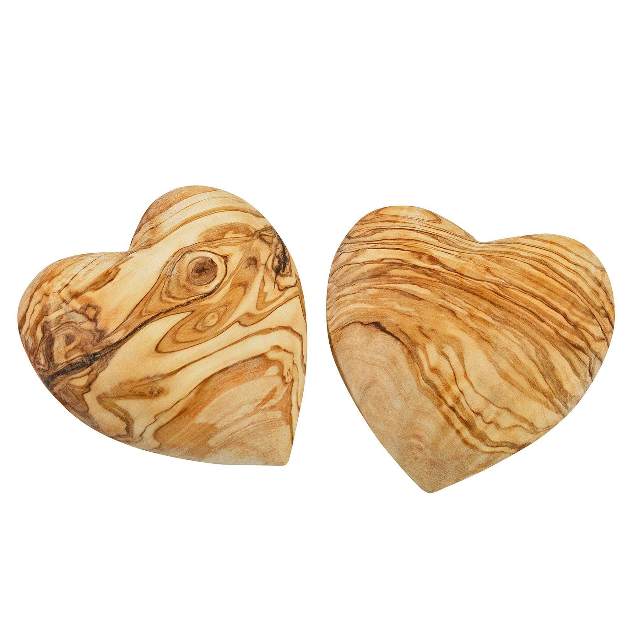NATUREHOME Dekoobjekt 2er Set Deko-Herz Olivenholz 10 cm (2er Set, 2 St)