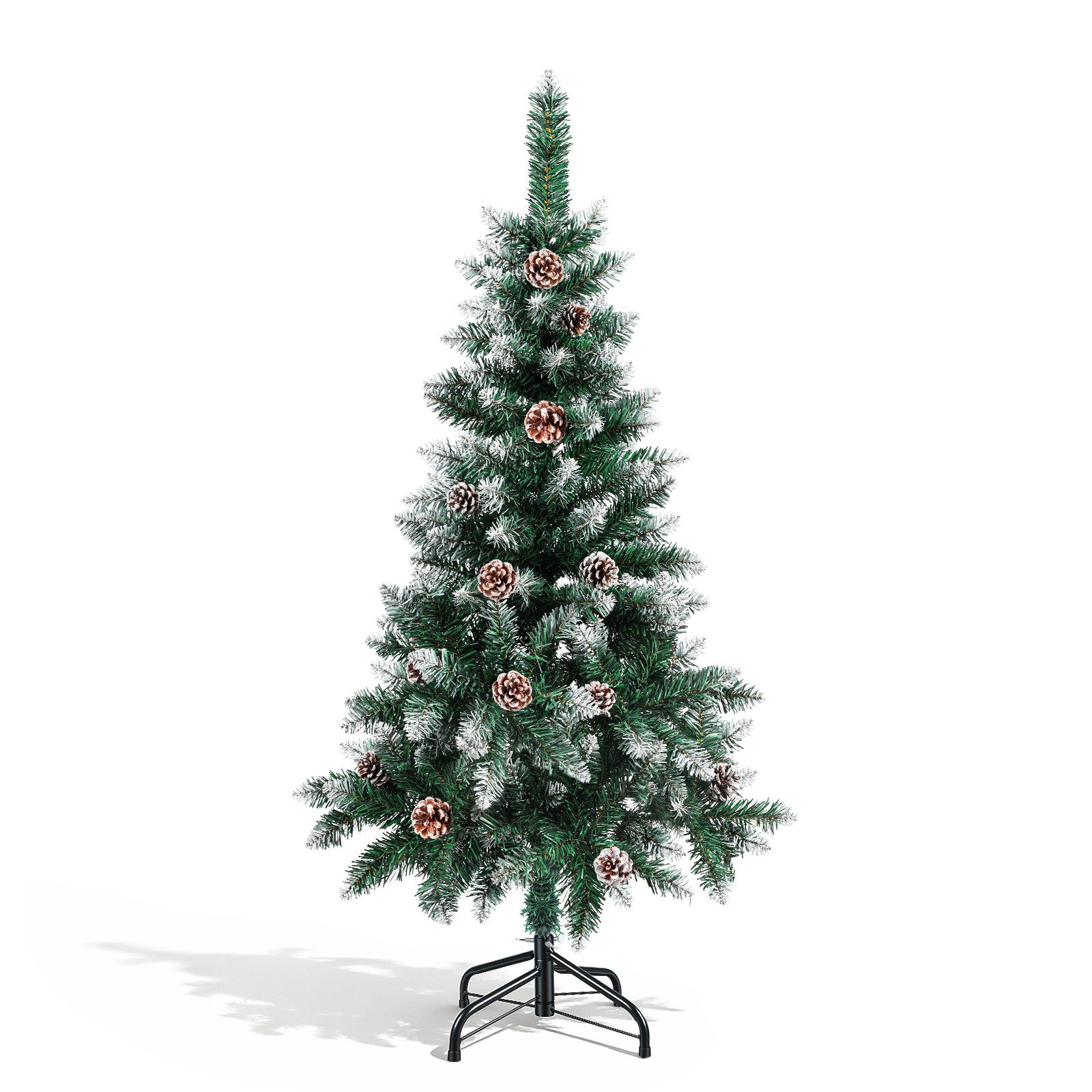 Clanmacy Künstlicher Weihnachtsbaum 120 cm Grün mit 15 Tannenzapfen und Schnee-Effekt, 180 Zweigspitzen, Tannenbaum, Gute Kompression, nicht leicht verformt