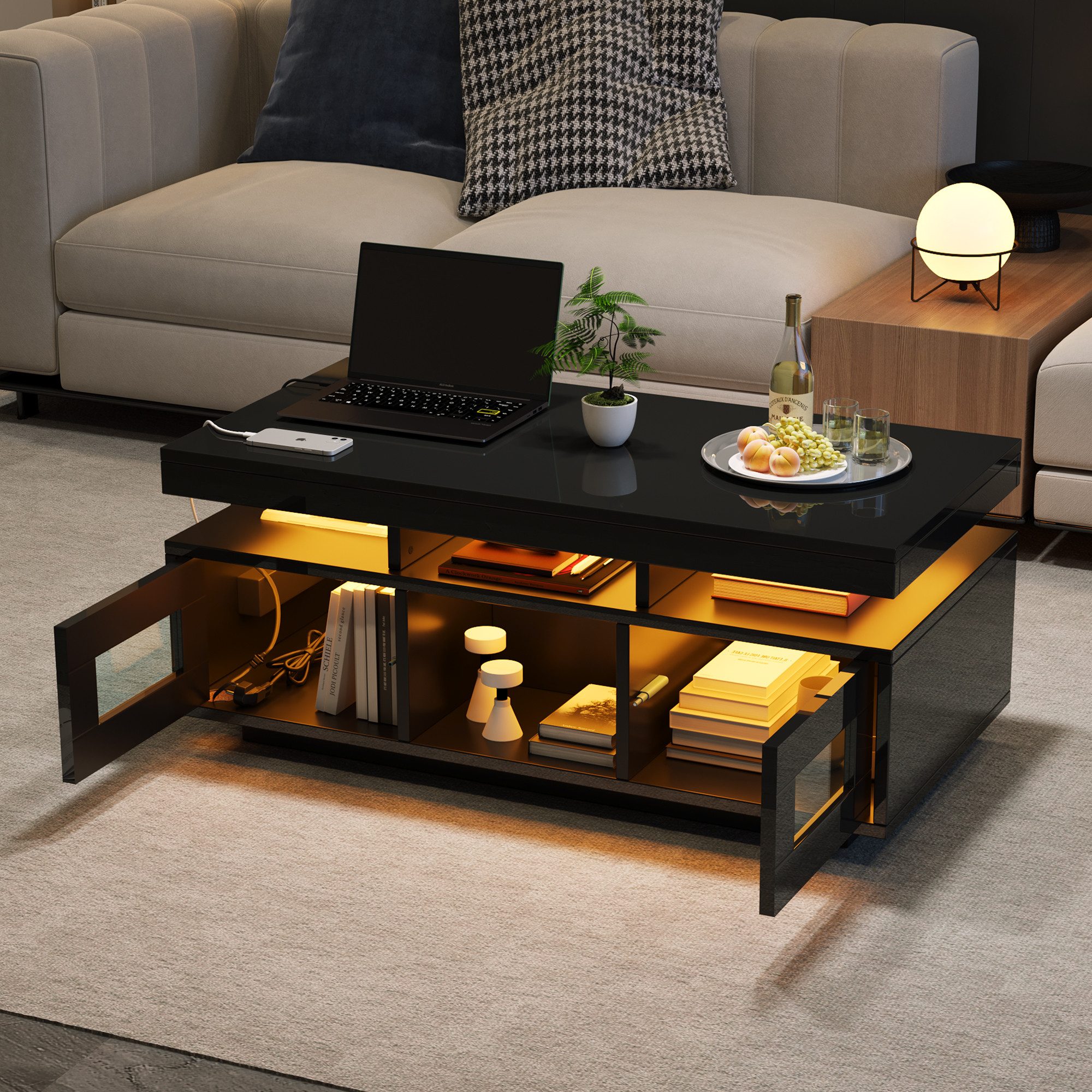 Merax Couchtisch hochglanz Sofatisch mit LED-Beleuchtung günstig online kaufen