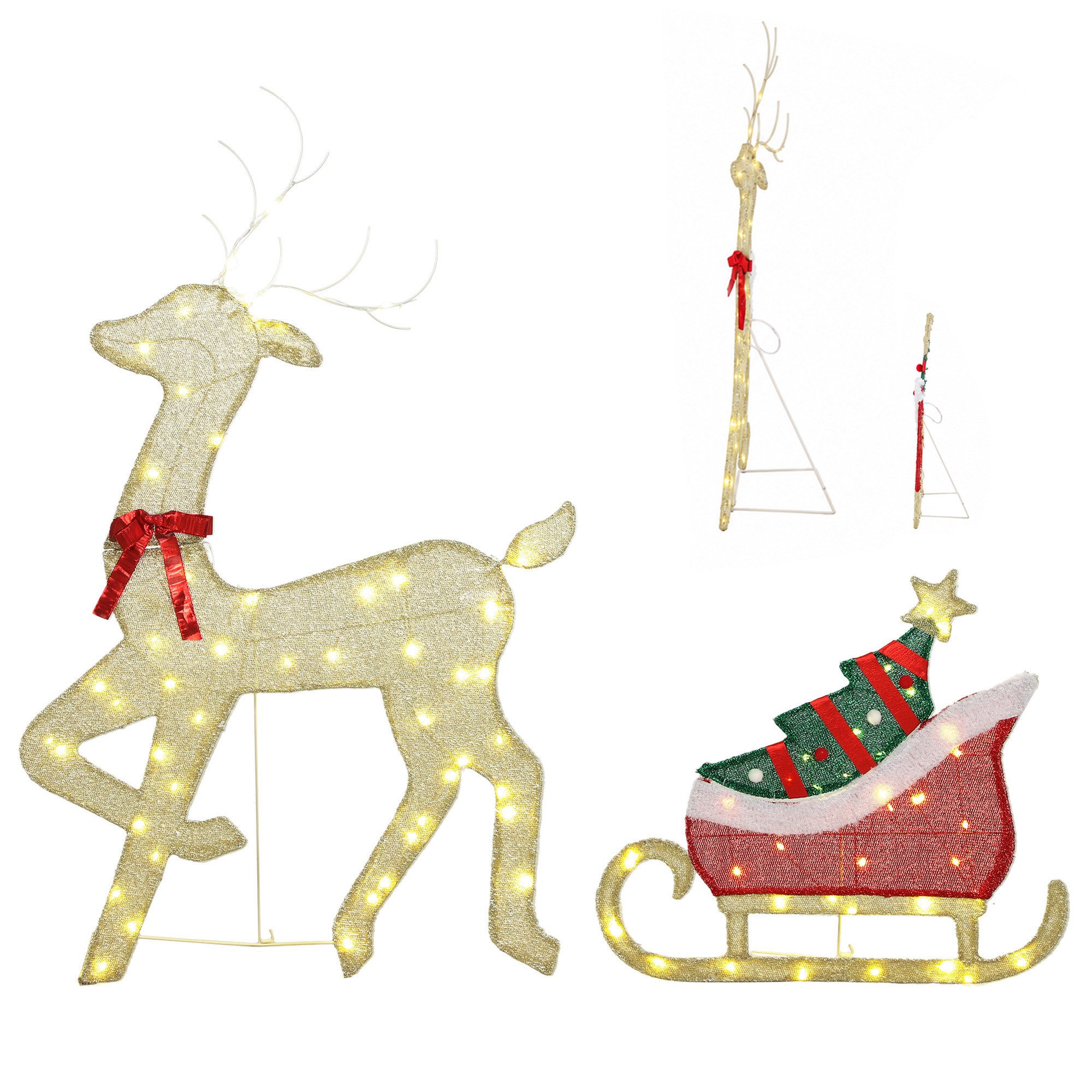 Outsunny Weihnachtsfigur Weihnachtsbeleuchtung warmweiß für Innen und Außen (Set, 1 St., 2tlg), 95 LEDs, 8 Modi, Timer, IP44, 5 m Kabel – Bild 2 von 5