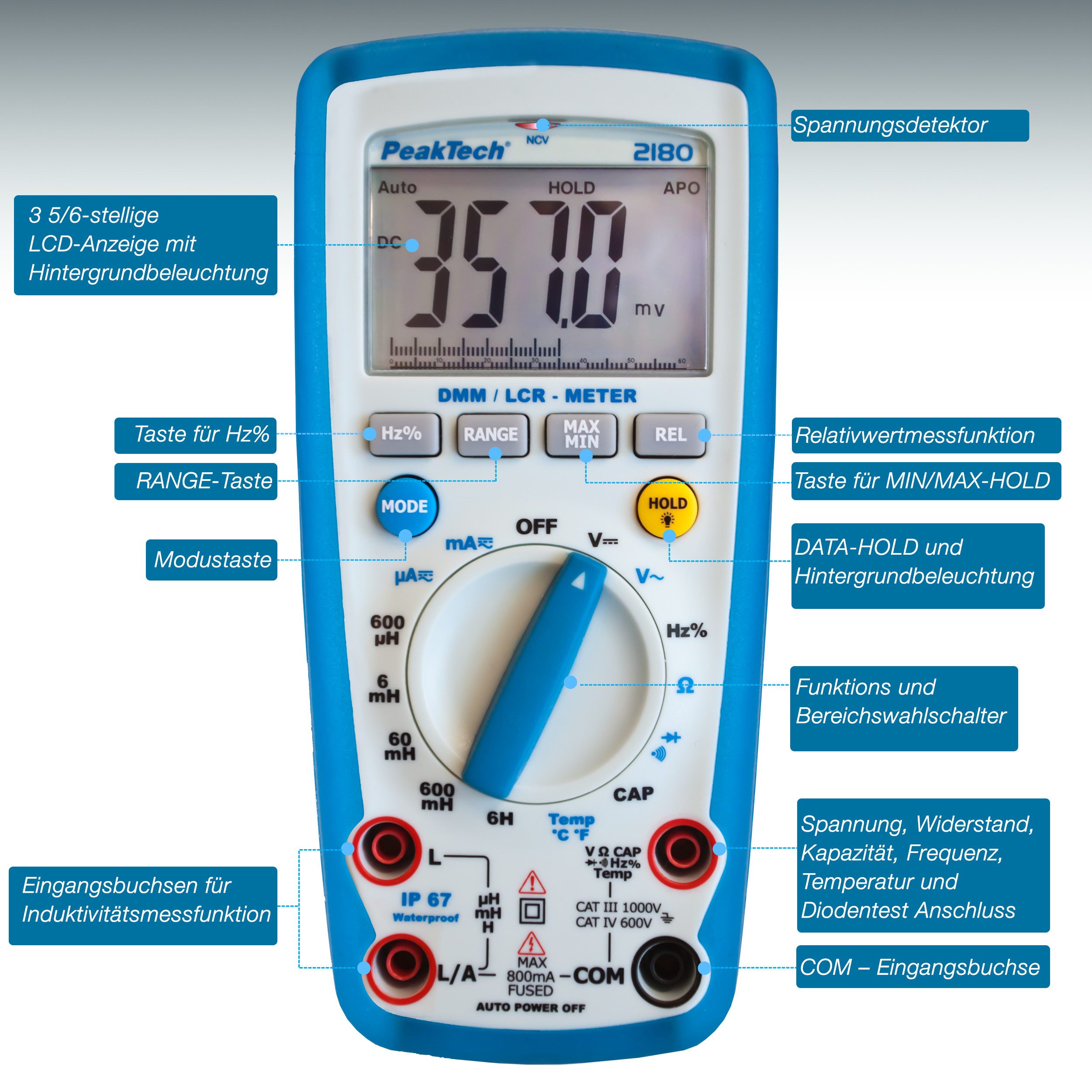 PeakTech Multimeter PeakTech P 2180: LCR-Meter ~ 6.000 Counts, (1 St)
