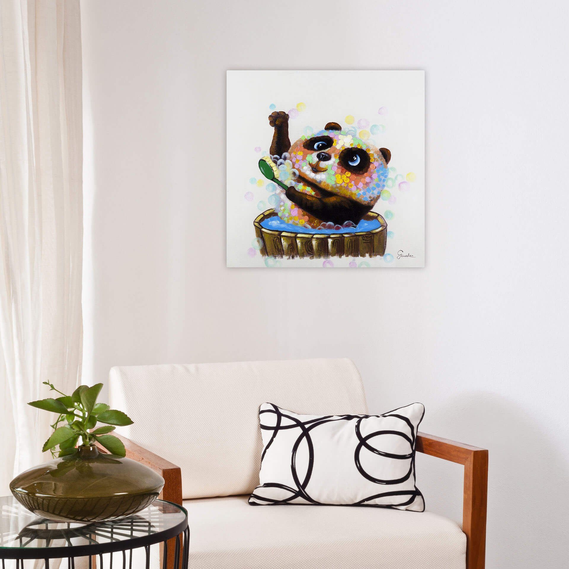 KUNSTLOFT 60x60 cm, Bärenwäsche handbemaltes auf Kunstdruck Leinwand Wandbild