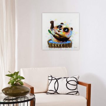 KUNSTLOFT Kunstdruck Bärenwäsche 60x60 cm, handbemaltes Wandbild auf Leinwand