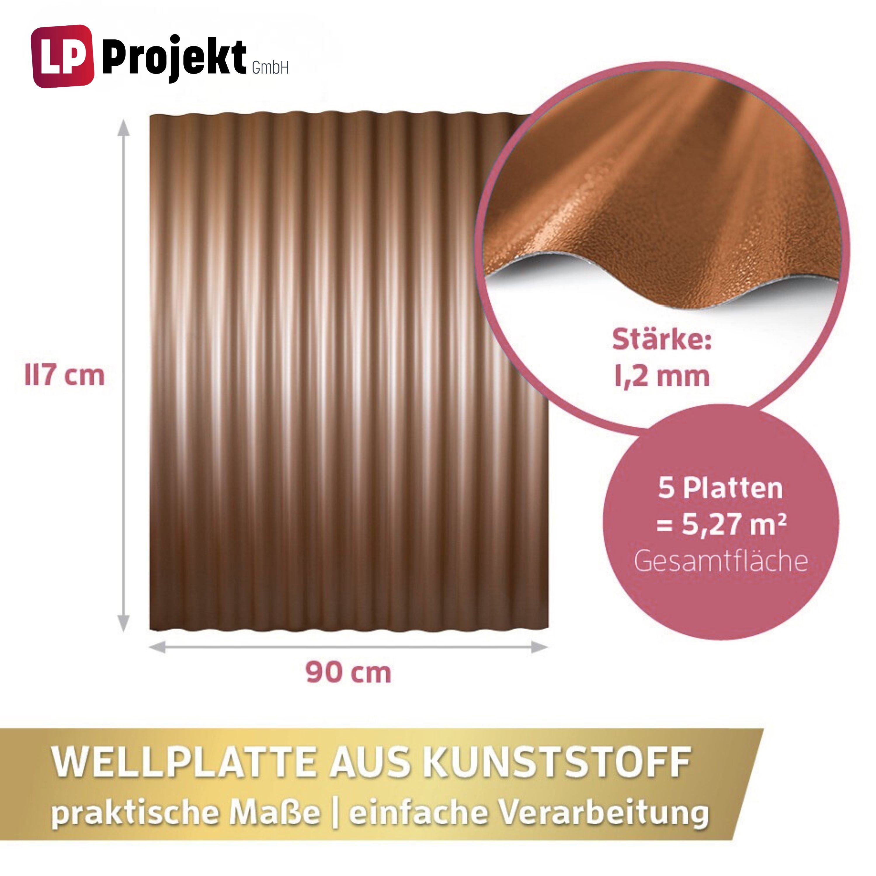 LP projekt Wellplatte Dach Kunststoff – Wetterfest & Langlebig für Überdachung, 1,2 mm, 10,53 m², (10-St., Einzelplatte oder 1er-/5er-/10er-Set), 90x117 cm Well – Bild 4 von 5